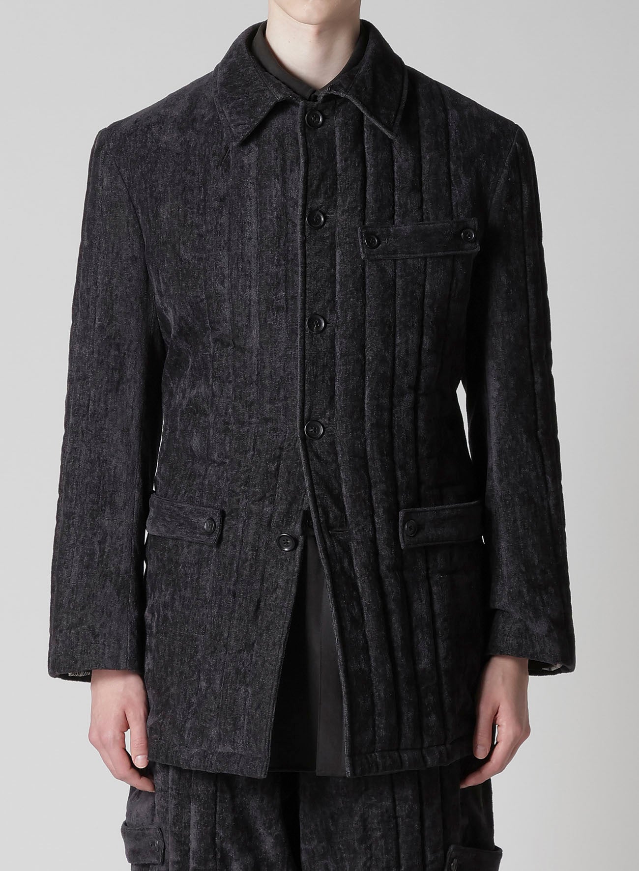 LINEN VELVET TAB DETAIL PADED JACKET