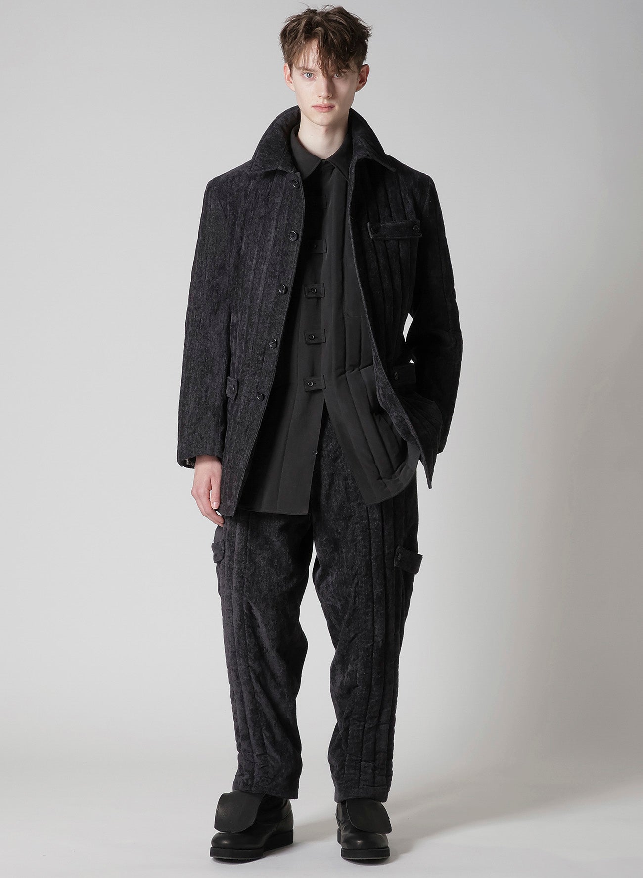 LINEN VELVET TAB DETAIL PADED JACKET