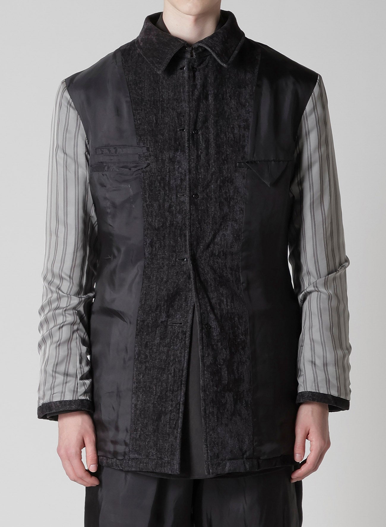 LINEN VELVET TAB DETAIL PADED JACKET