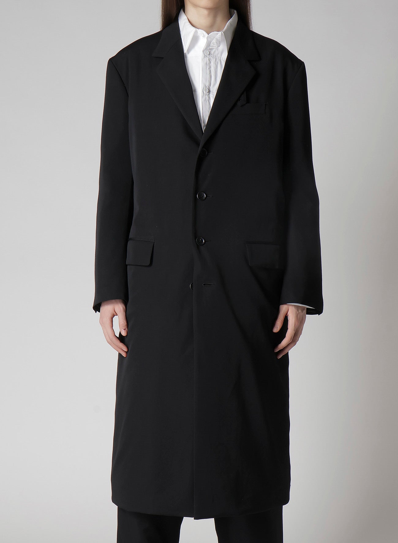 WOOL GABARDINE 4 BUTTONS LONG JACKET WITH LINER