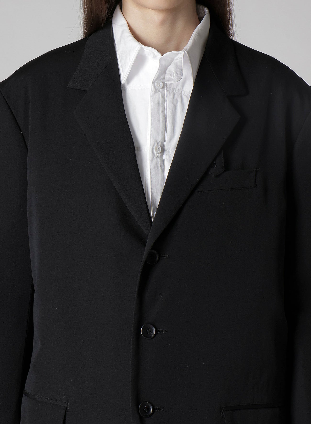 WOOL GABARDINE 4 BUTTONS LONG JACKET WITH LINER