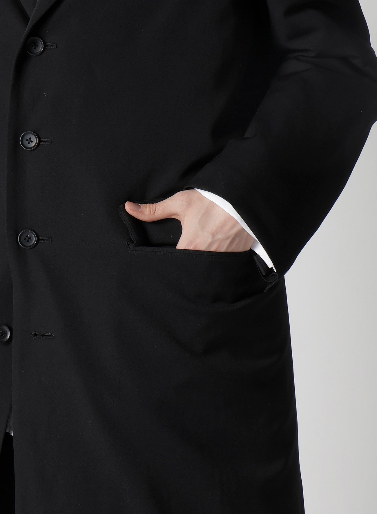 WOOL GABARDINE 4 BUTTONS LONG JACKET WITH LINER