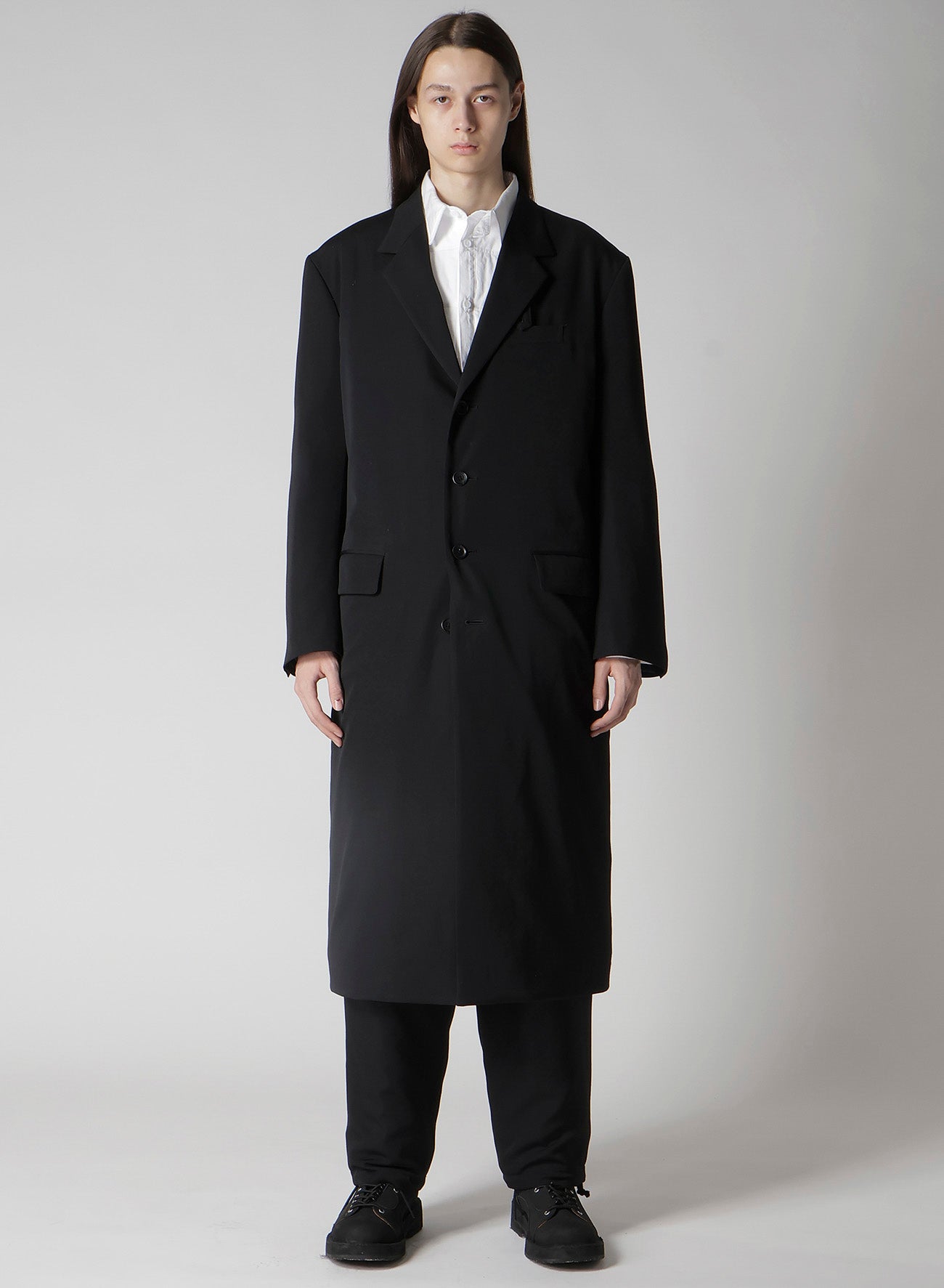 WOOL GABARDINE 4 BUTTONS LONG JACKET WITH LINER