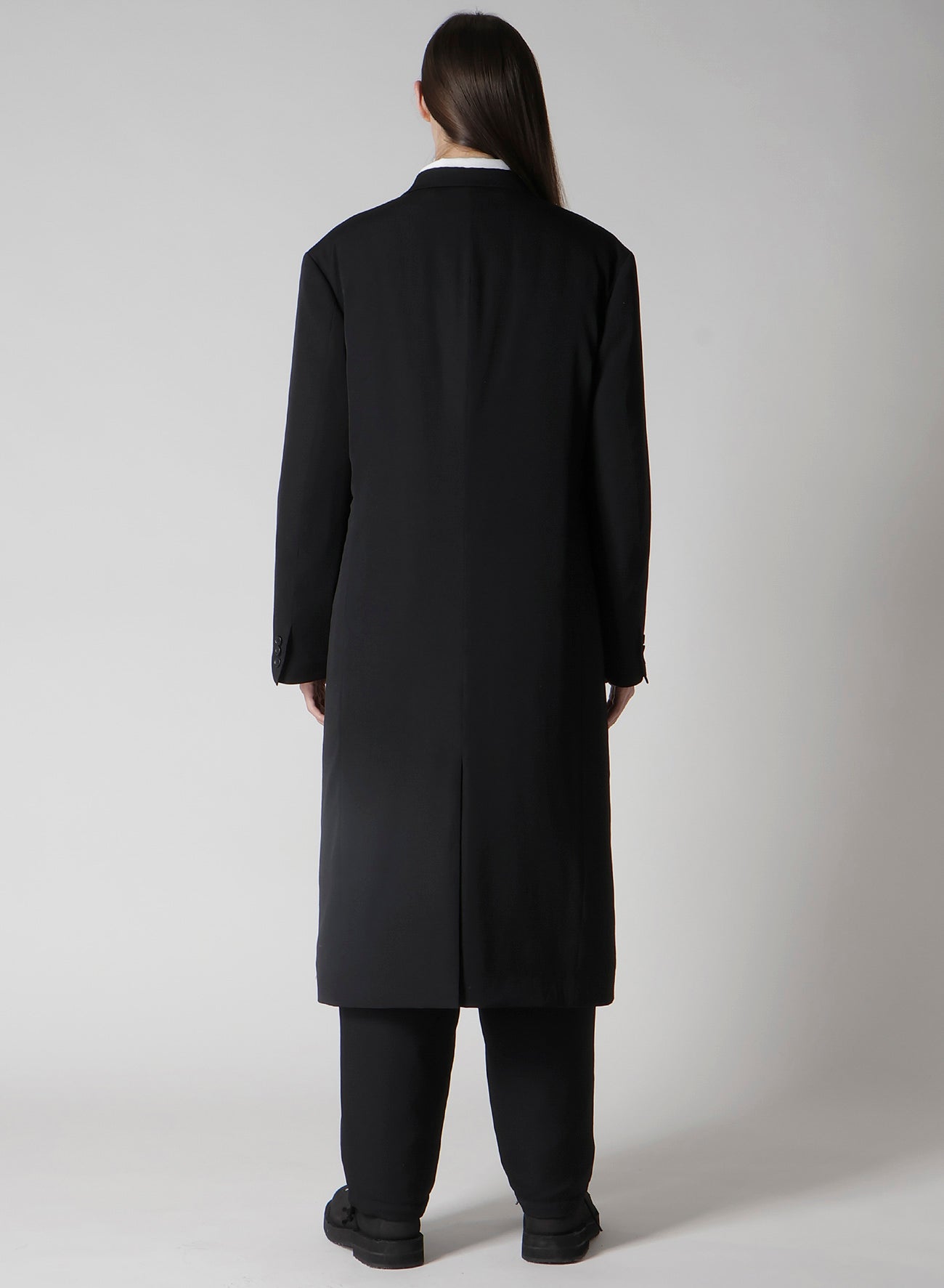 WOOL GABARDINE 4 BUTTONS LONG JACKET WITH LINER