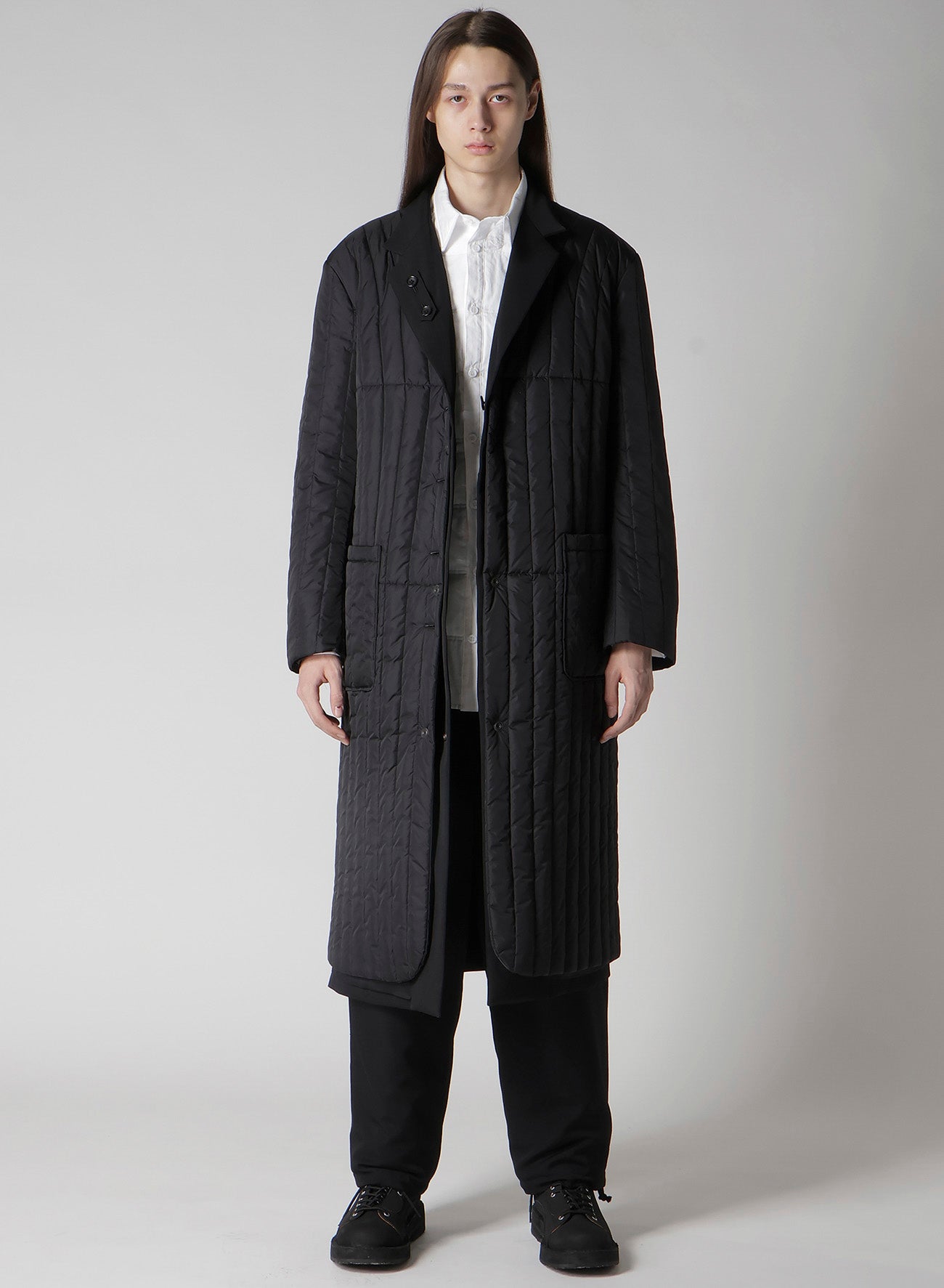 WOOL GABARDINE 4 BUTTONS LONG JACKET WITH LINER