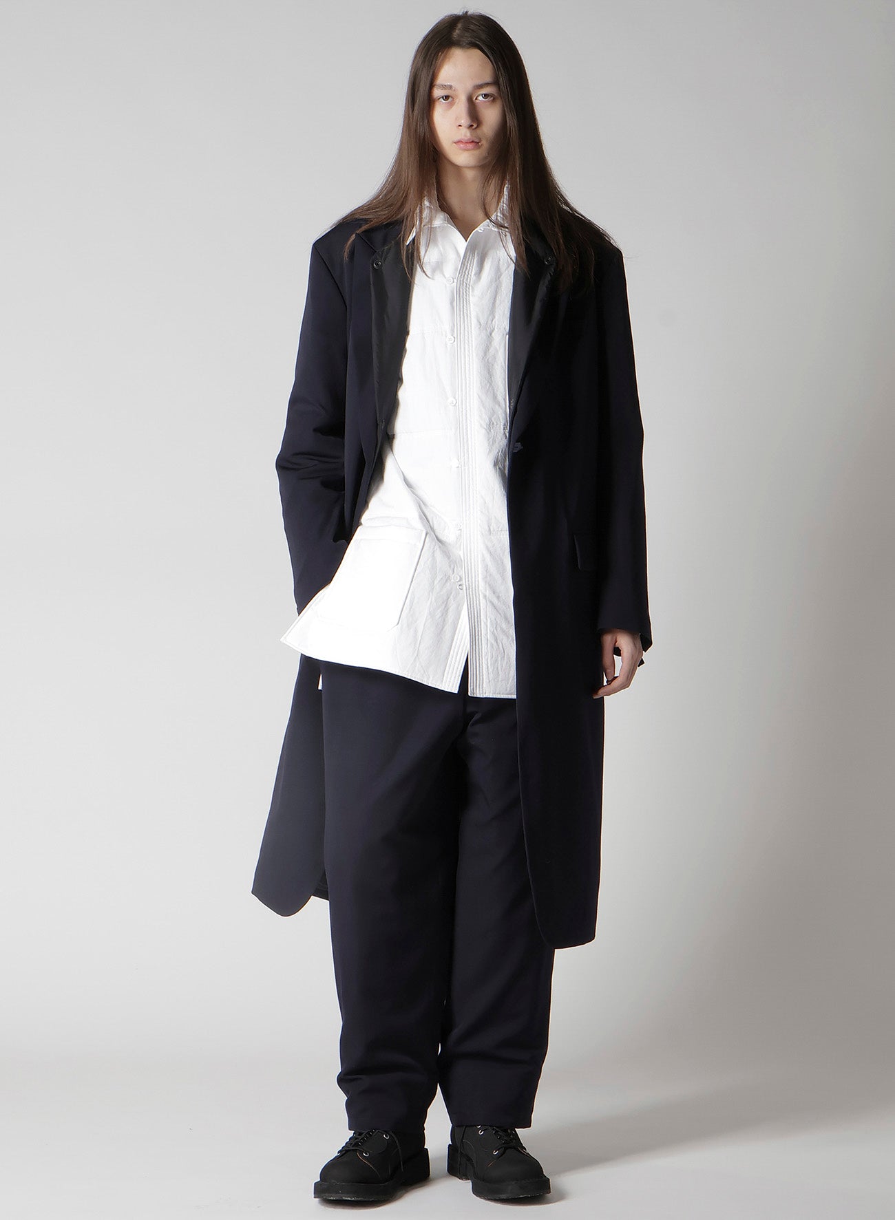 NAVY WOOL GABARDINE ONE BUTTON JACKET WITH LINER