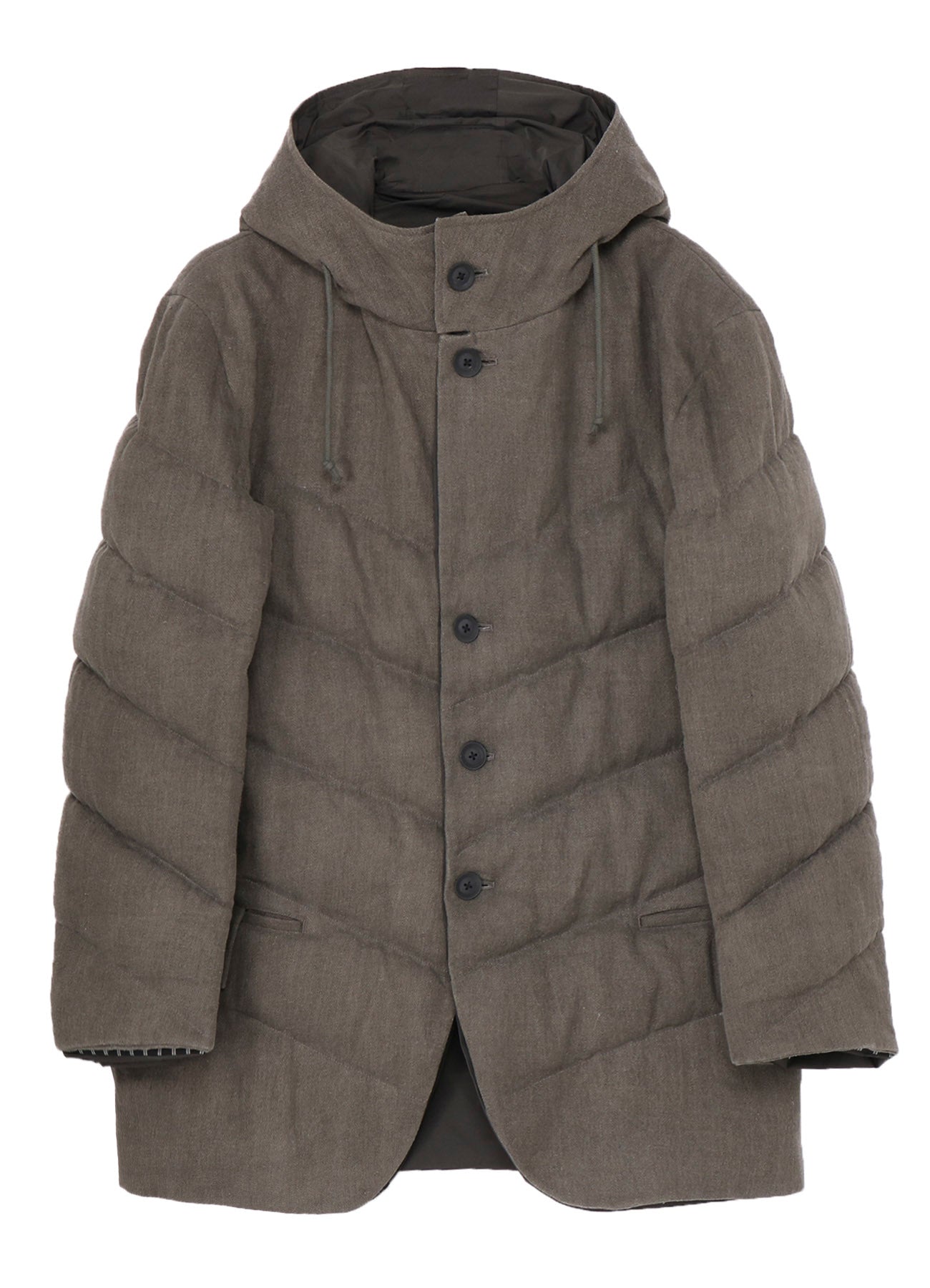 SILK LINEN DIAGONAL PADDED HOODED JACKET