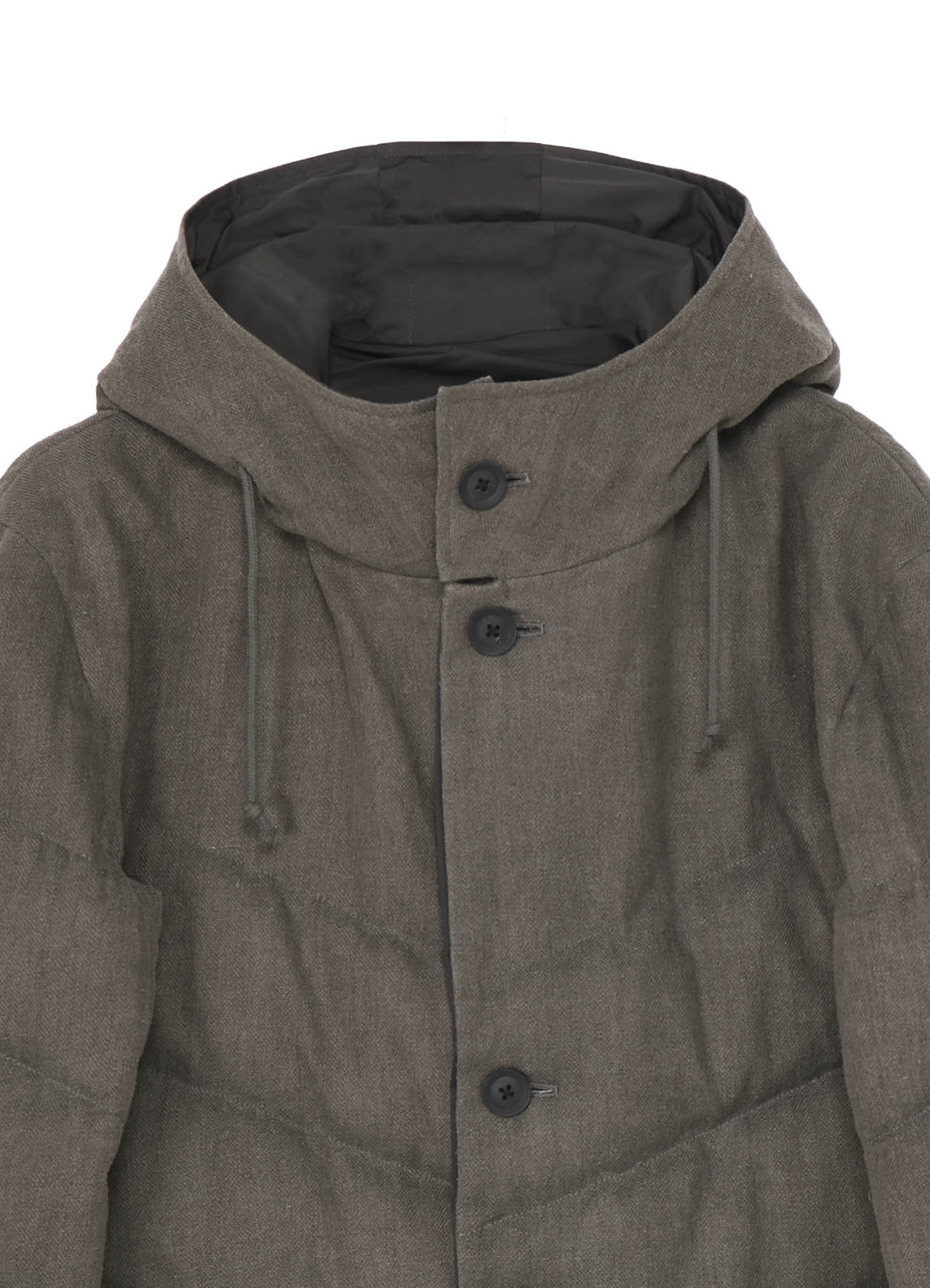 SILK LINEN DIAGONAL PADDED HOODED JACKET