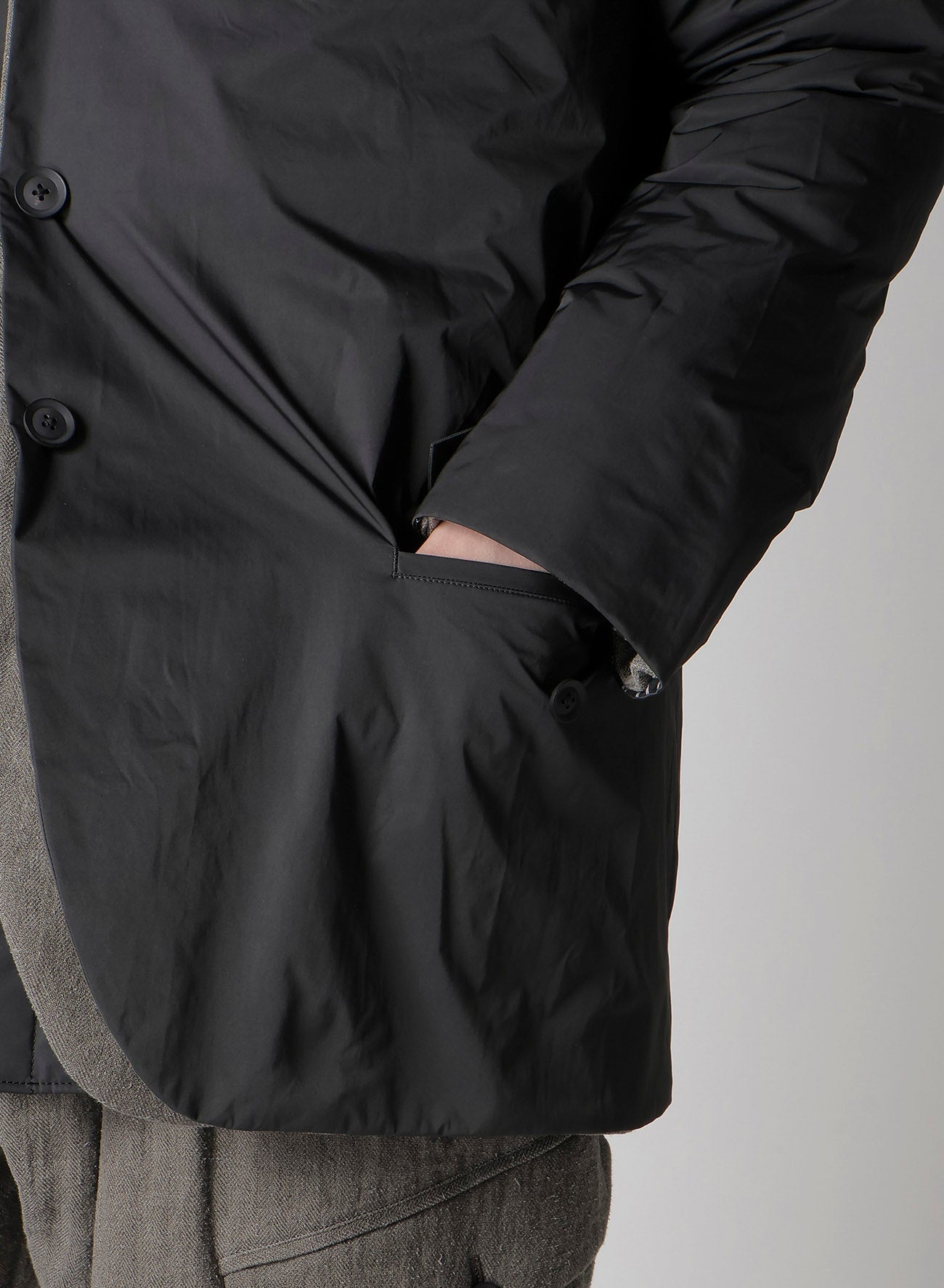 SILK LINEN DIAGONAL PADDED HOODED JACKET