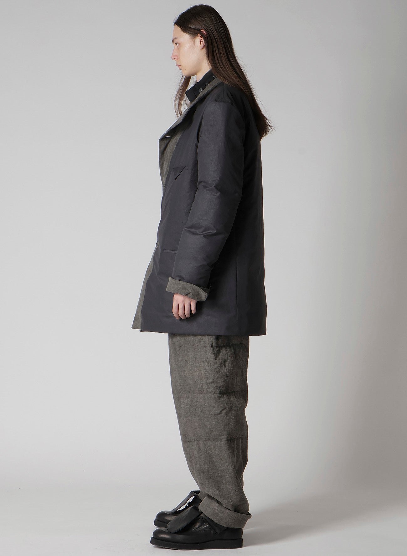 COTTON LINEN INKED HORIZONTAL PADDED LONG JACKET