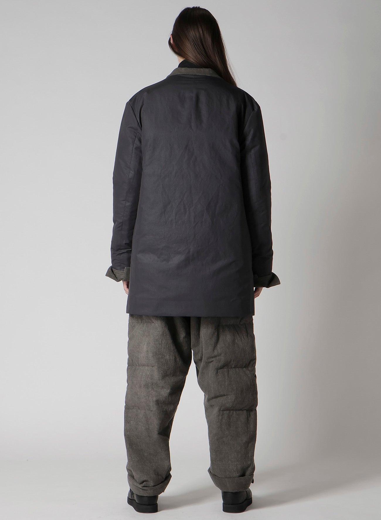 COTTON LINEN INKED HORIZONTAL PADDED LONG JACKET