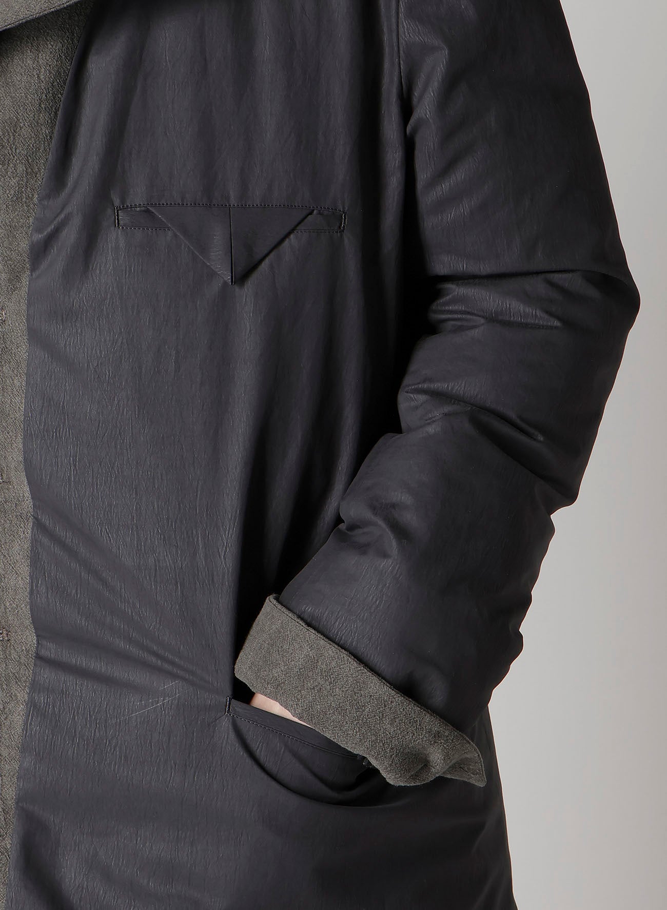 COTTON LINEN INKED HORIZONTAL PADDED LONG JACKET