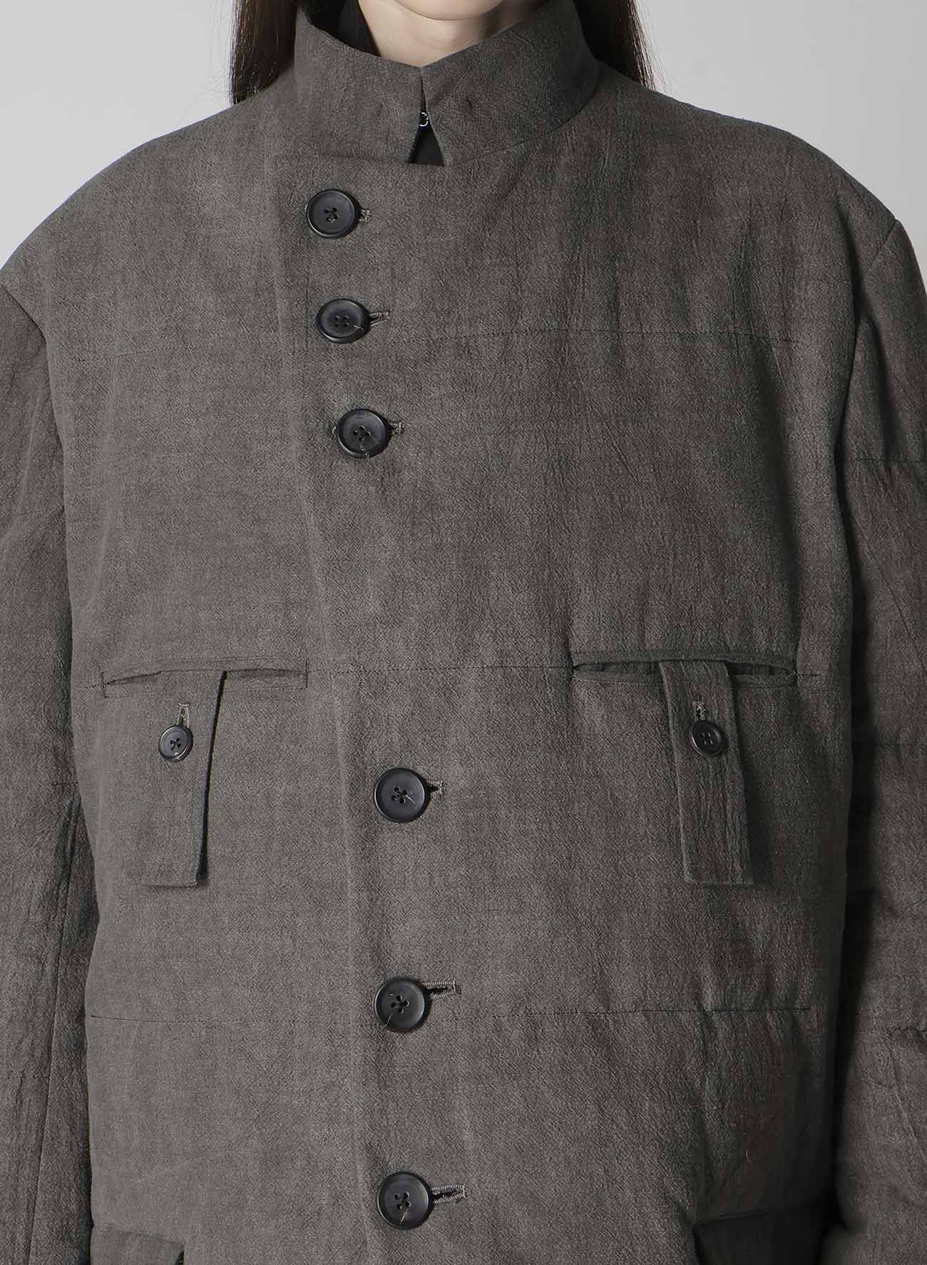 COTTON LINEN INKED HORIZONTAL PADDED LONG JACKET