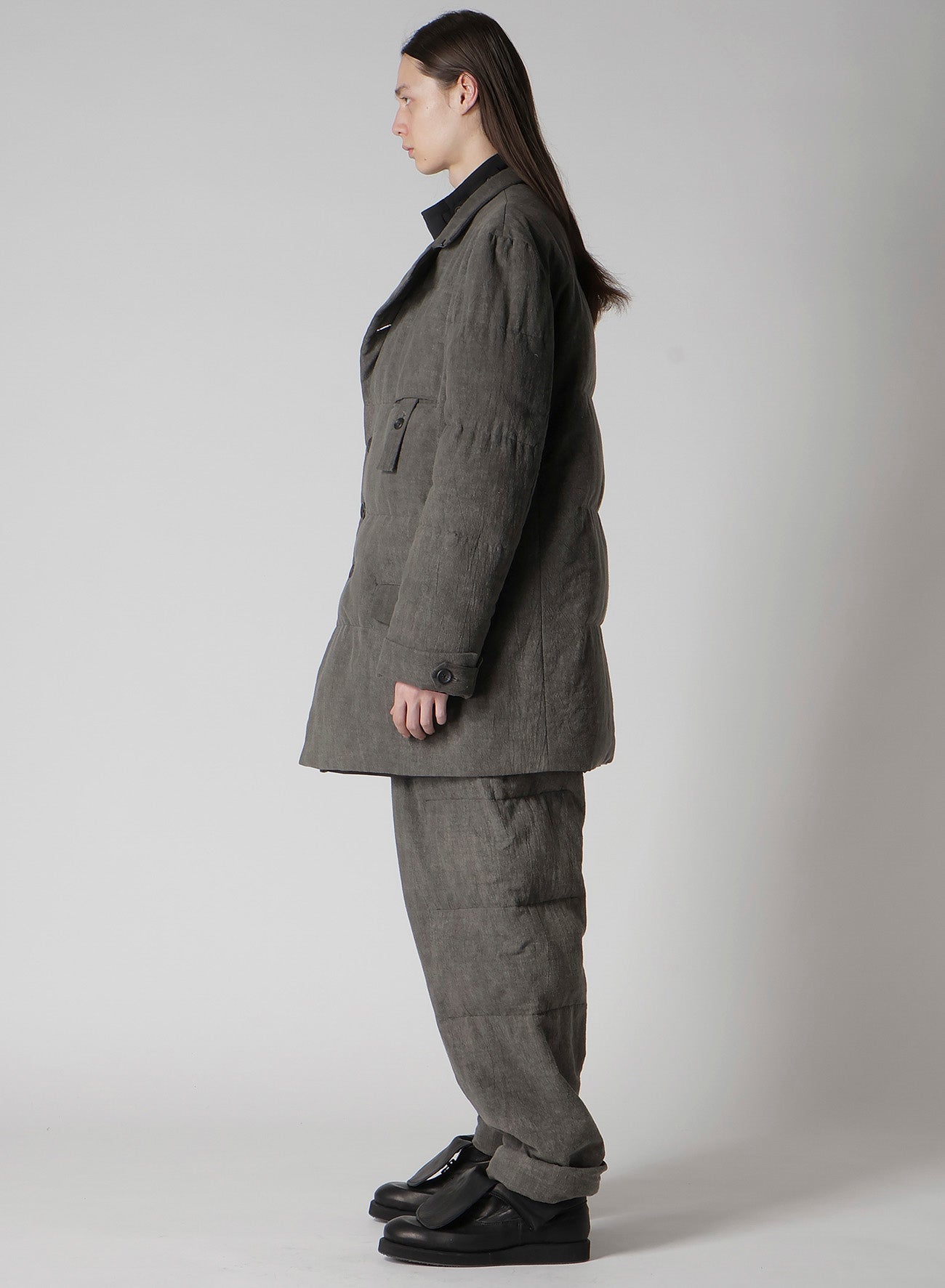COTTON LINEN INKED HORIZONTAL PADDED LONG JACKET