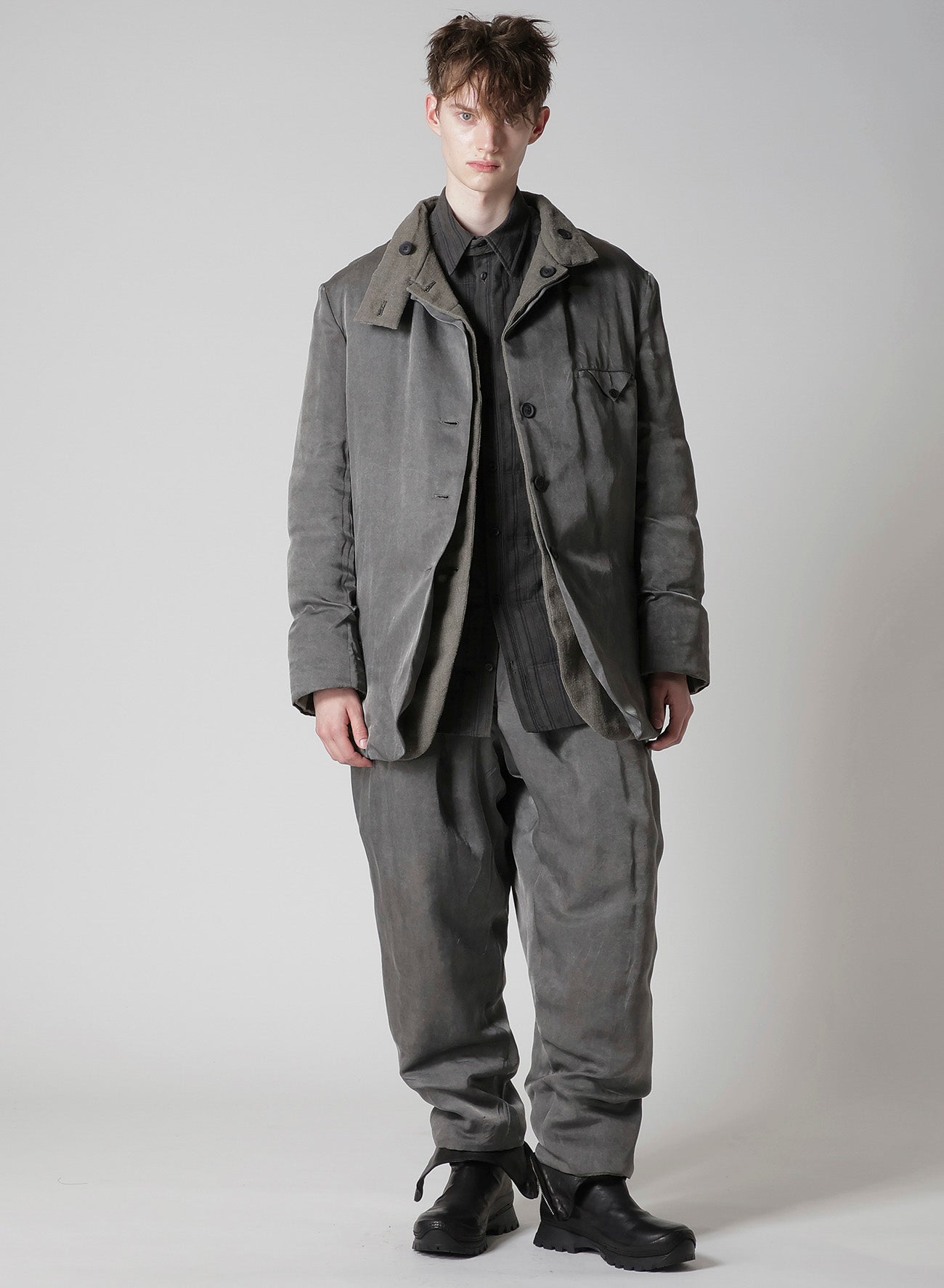 SILK LINEN INKED HORIZONTAL PADDED STAND JACKET