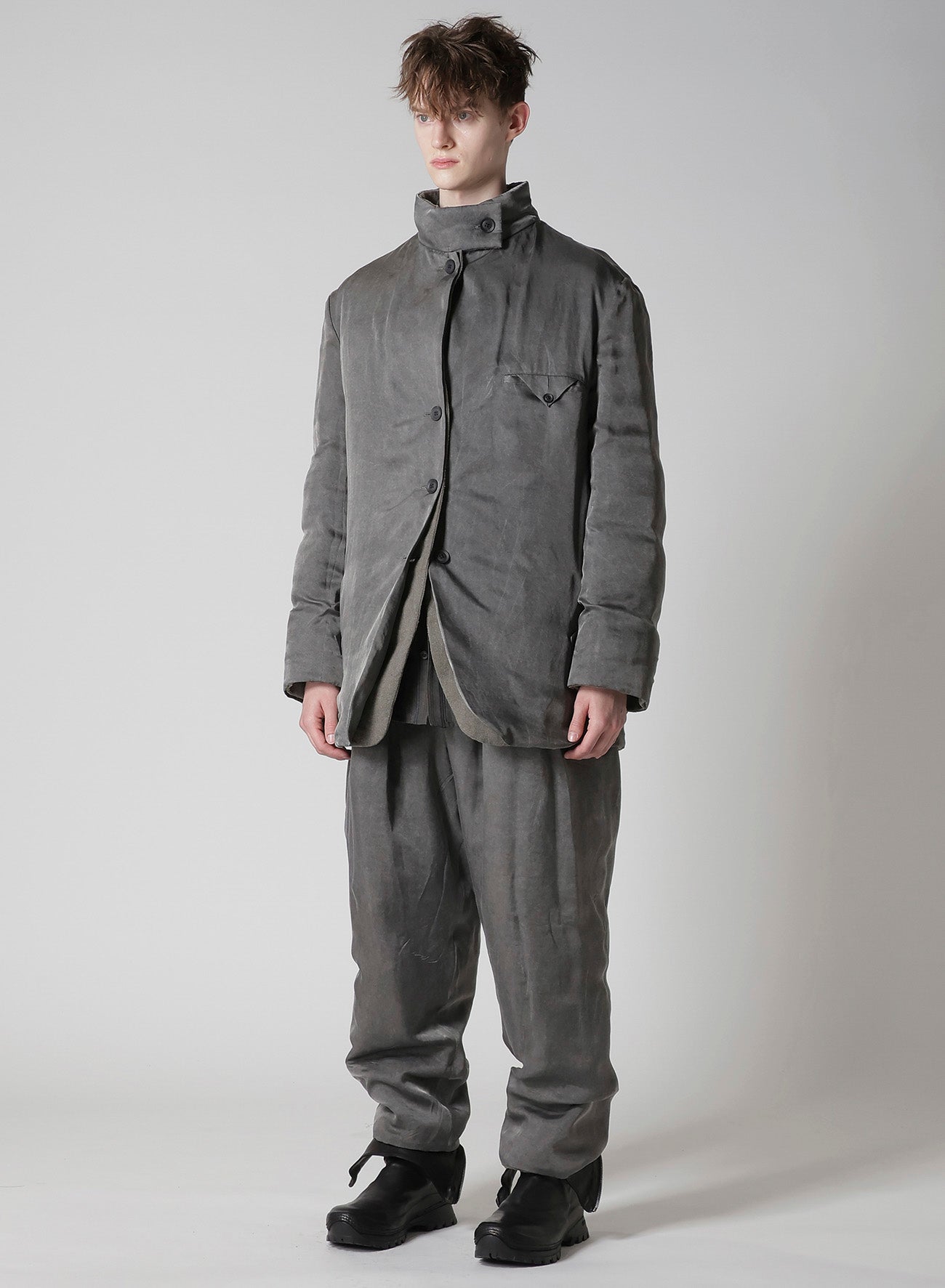 SILK LINEN INKED HORIZONTAL PADDED STAND JACKET