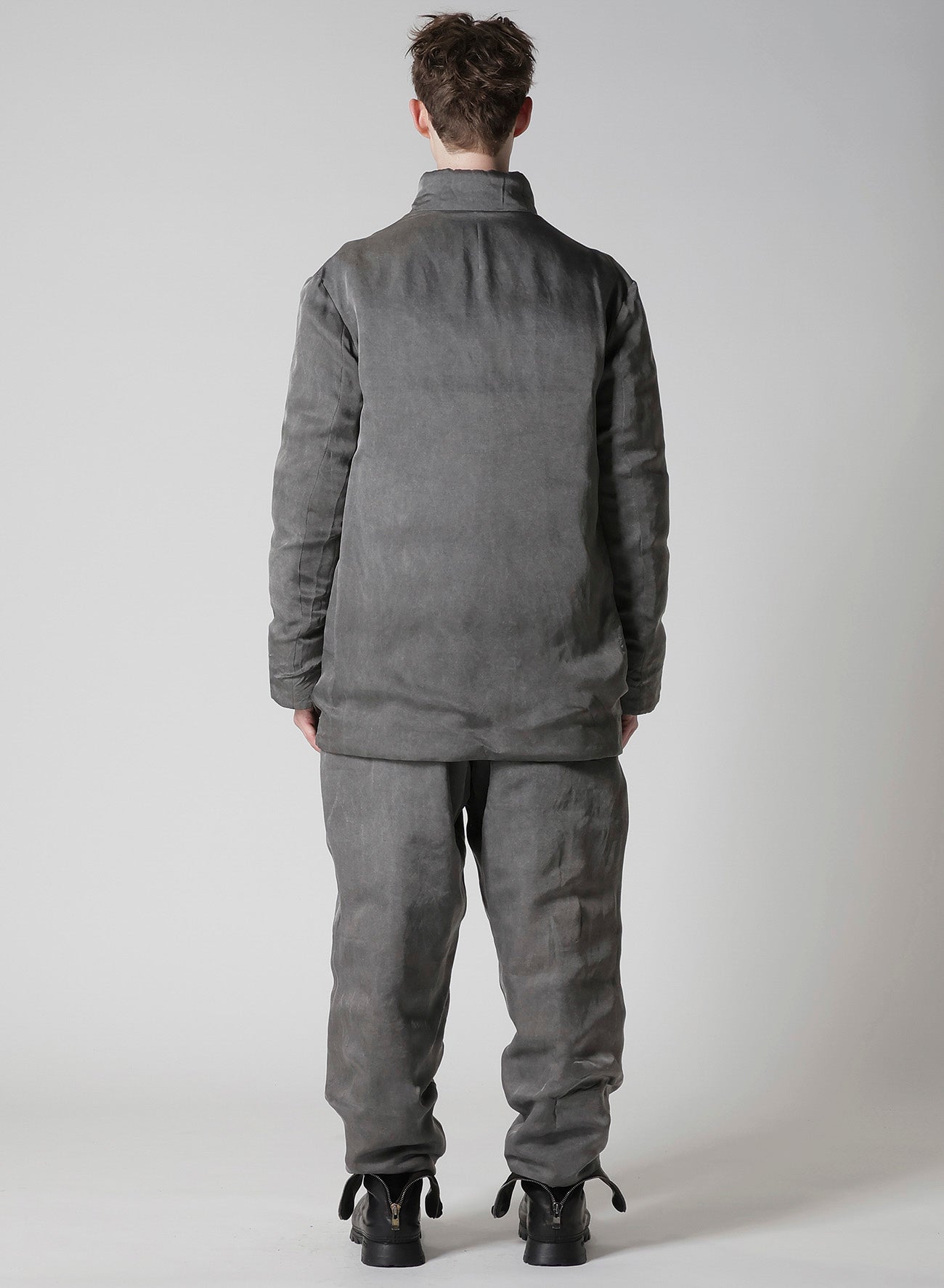 SILK LINEN INKED HORIZONTAL PADDED STAND JACKET
