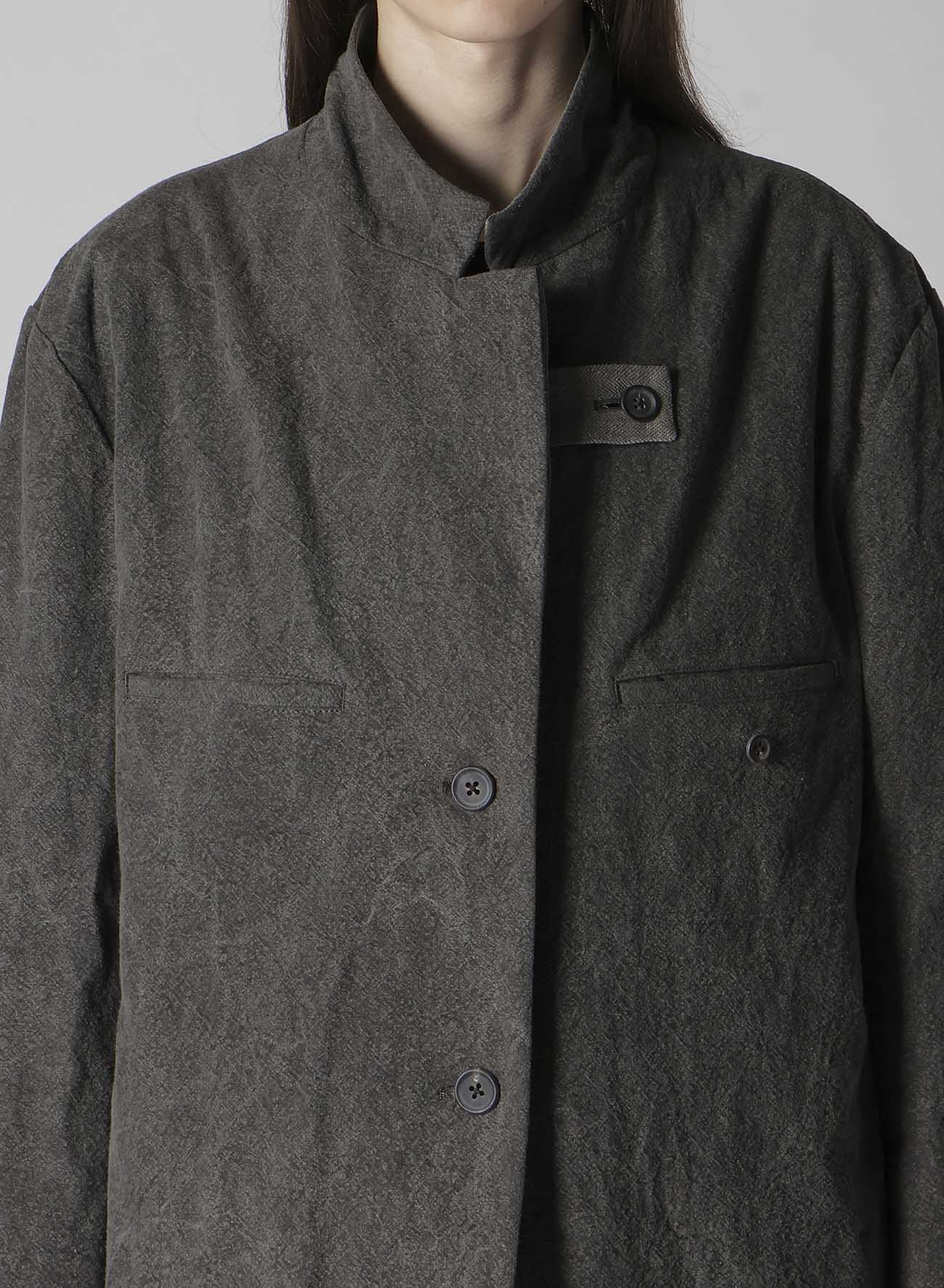 SILK LINEN 3BUTTONS DIAGONAL PADDED LONG JACKET