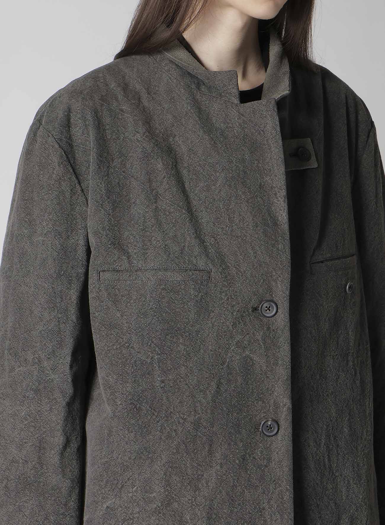 SILK LINEN 3BUTTONS DIAGONAL PADDED LONG JACKET