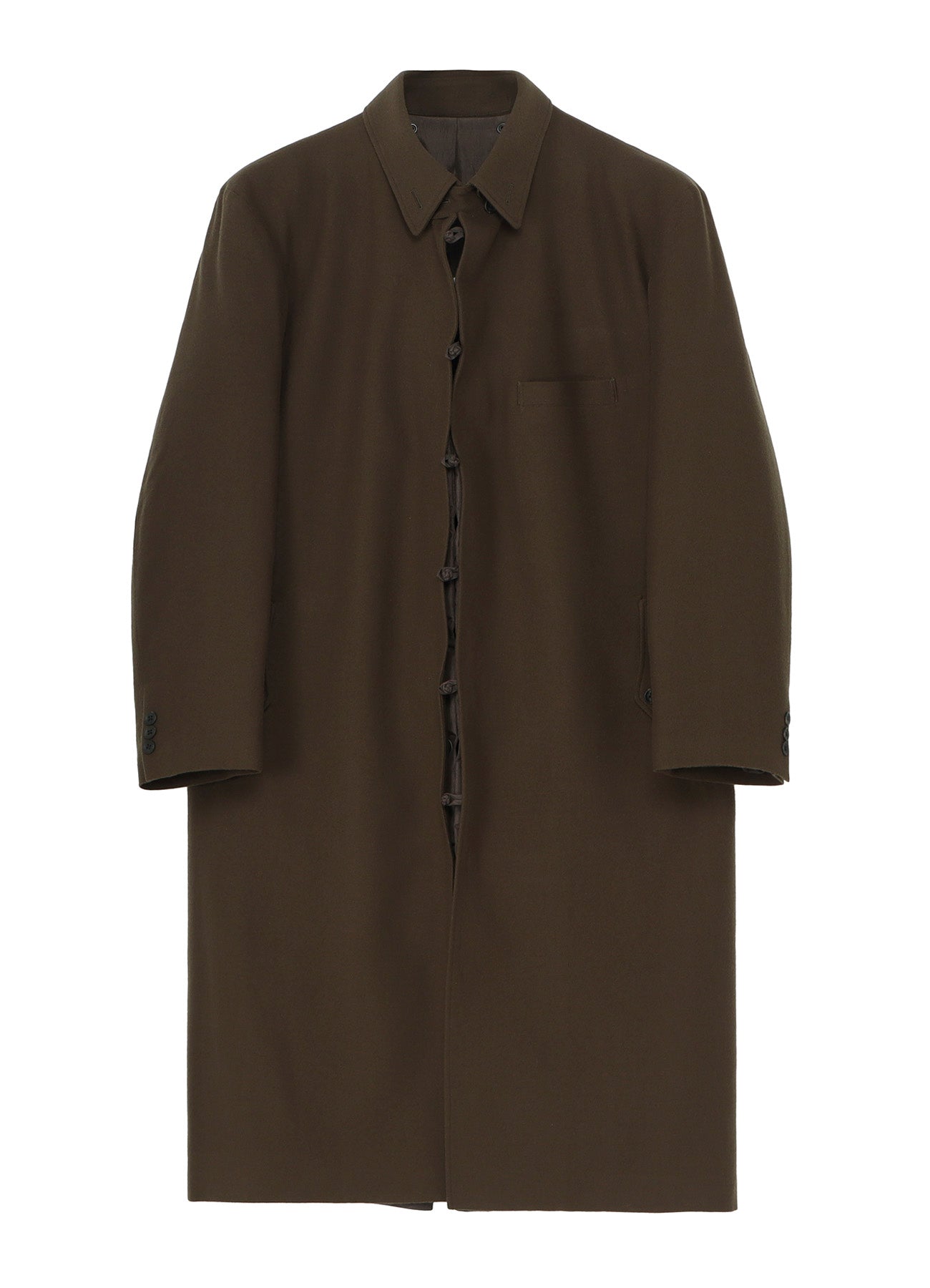 FLANNEL KHAKI BELTED LONG JACKET WITH LINER