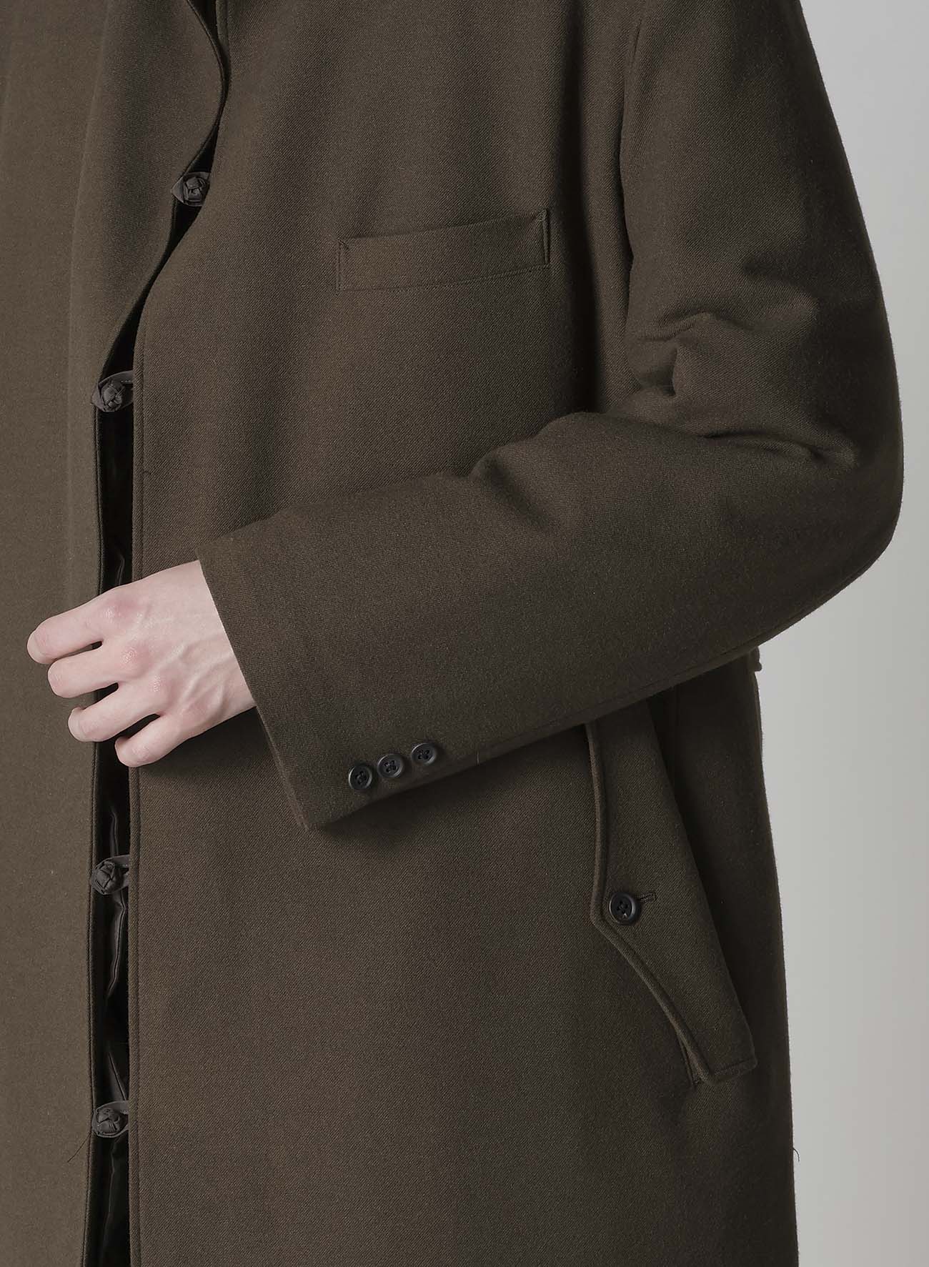FLANNEL KHAKI BELTED LONG JACKET WITH LINER