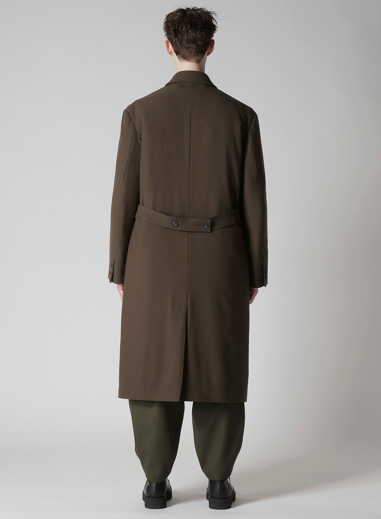 FLANNEL KHAKI BELTED LONG JACKET WITH LINER