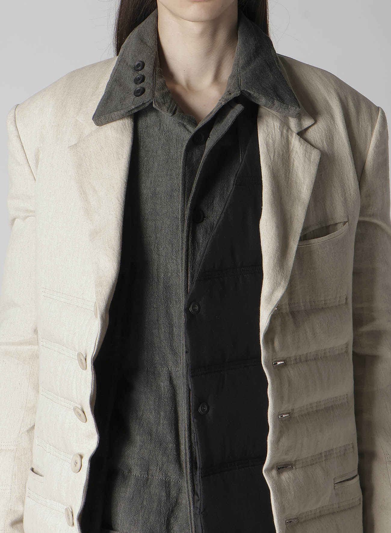 LINEN/COTTON DENIM 6 BUTTONS PADDED JACKET
