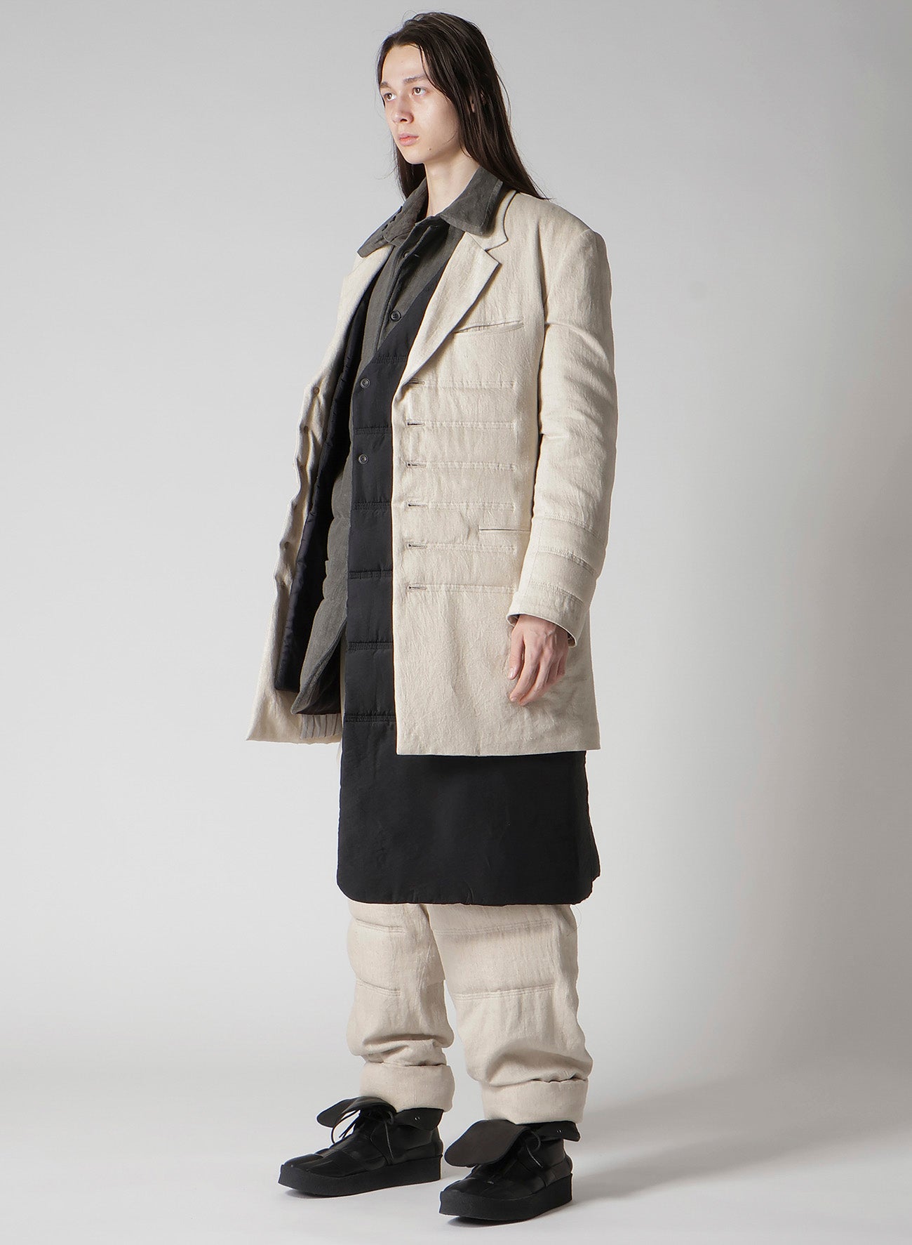 LINEN/COTTON DENIM 6 BUTTONS PADDED JACKET