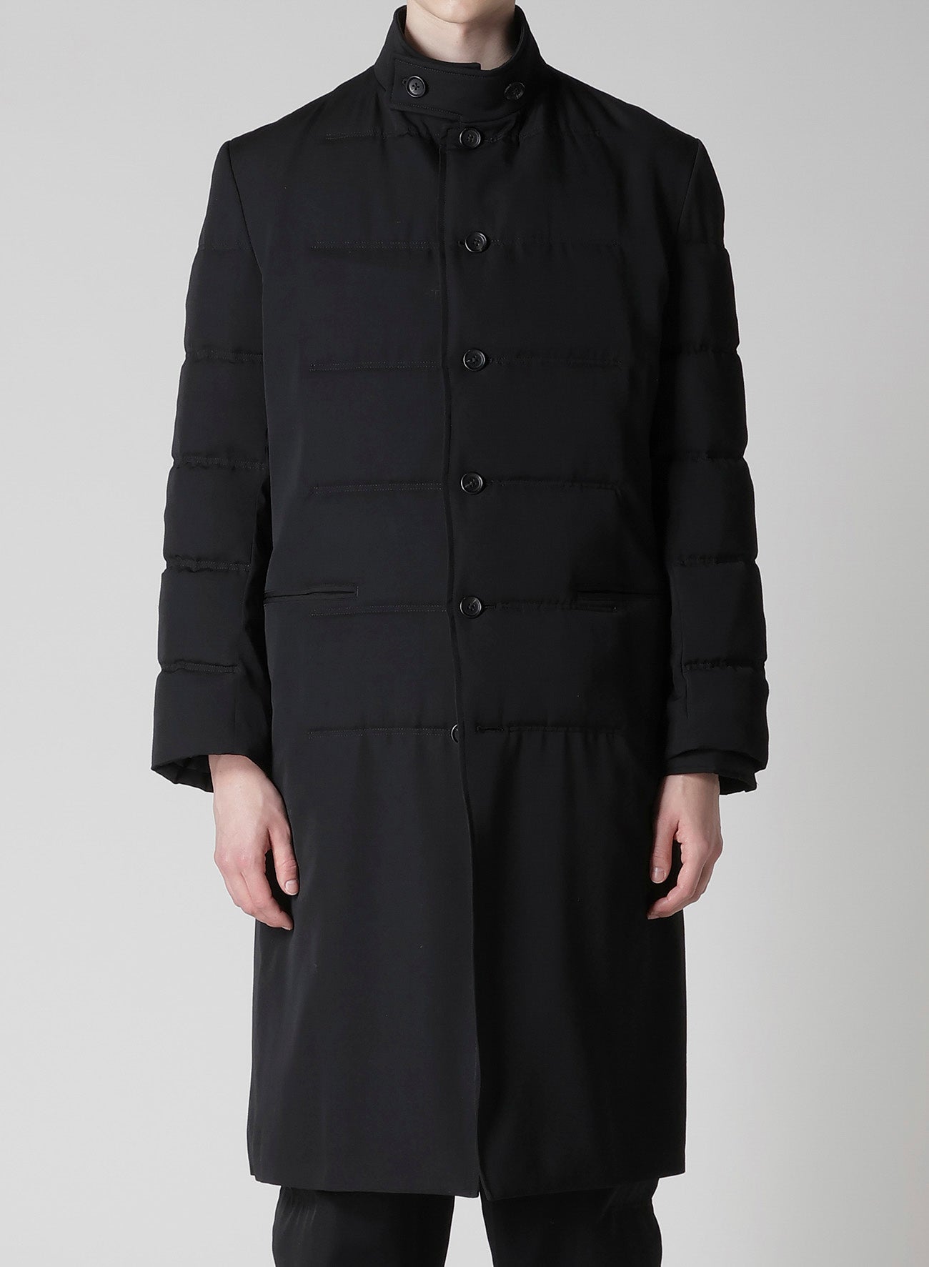 WOOL GABARDINE HORIZONTAL PADDED LONG JACKET