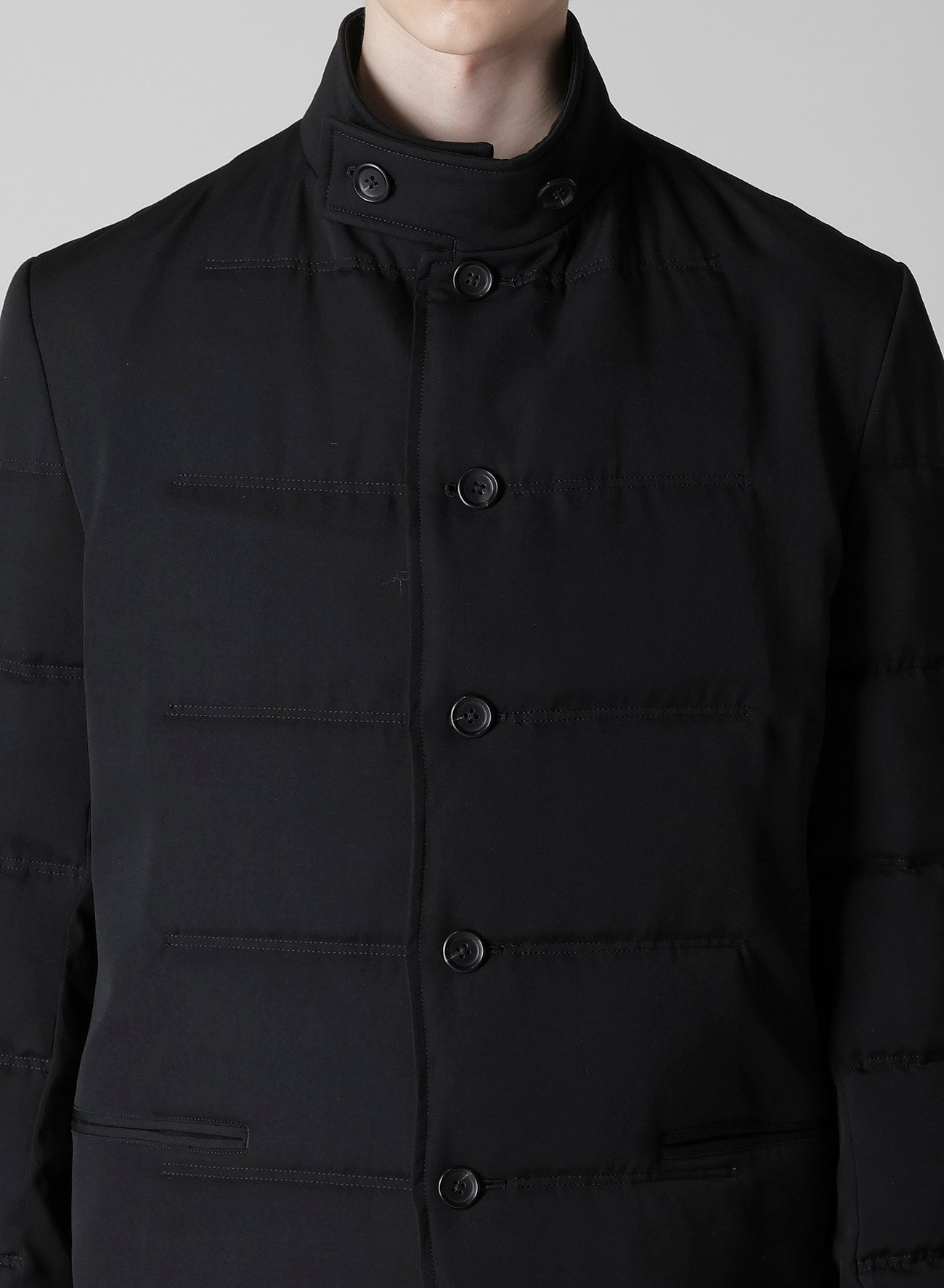 WOOL GABARDINE HORIZONTAL PADDED LONG JACKET