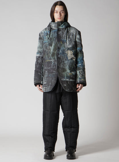 DIAGONAL PADDED PRINTED HOOD JACKET