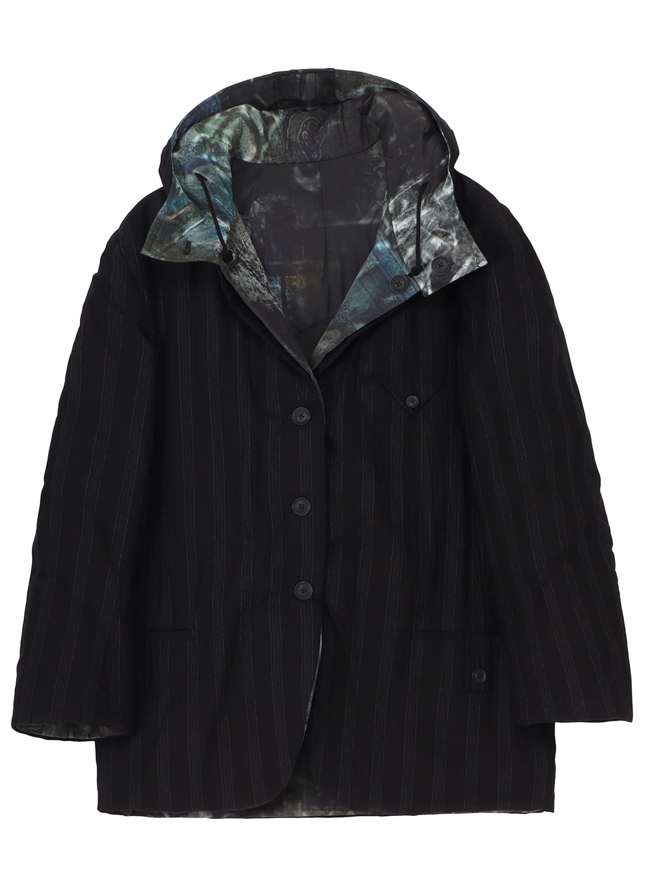 DIAGONAL PADDED PRINTED HOOD JACKET