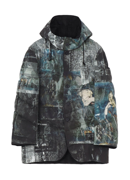 DIAGONAL PADDED PRINTED HOOD JACKET