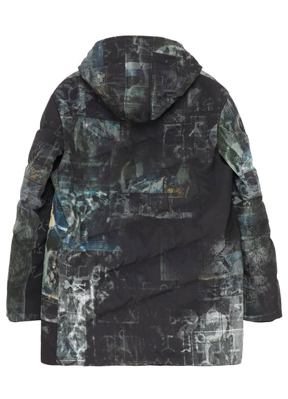 DIAGONAL PADDED PRINTED HOOD JACKET