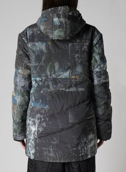DIAGONAL PADDED PRINTED HOOD JACKET