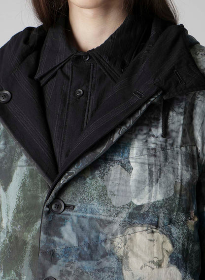 DIAGONAL PADDED PRINTED HOOD JACKET