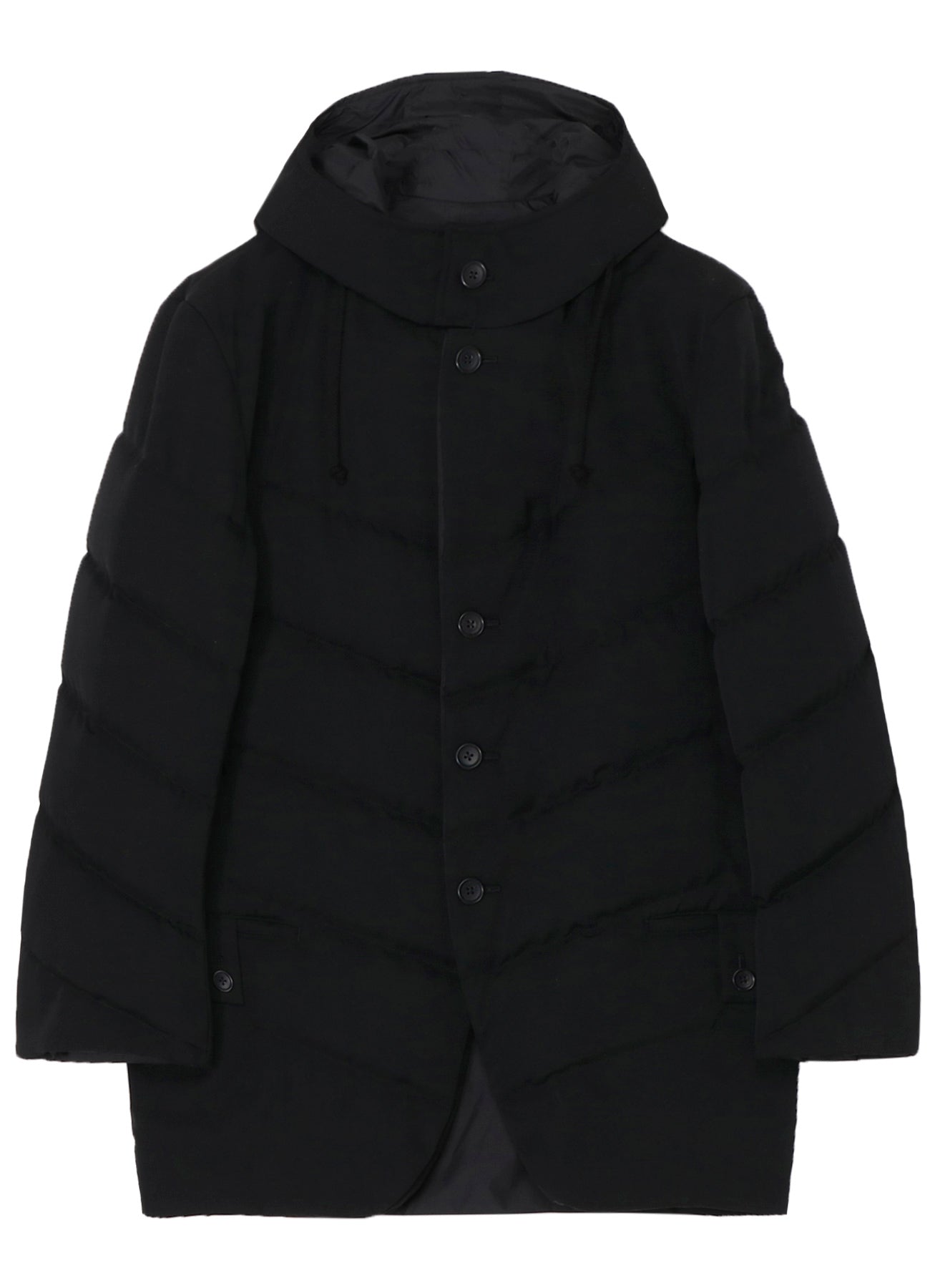 WOOL GABARDINE DIAGONAL PADDED HOODED JACKET