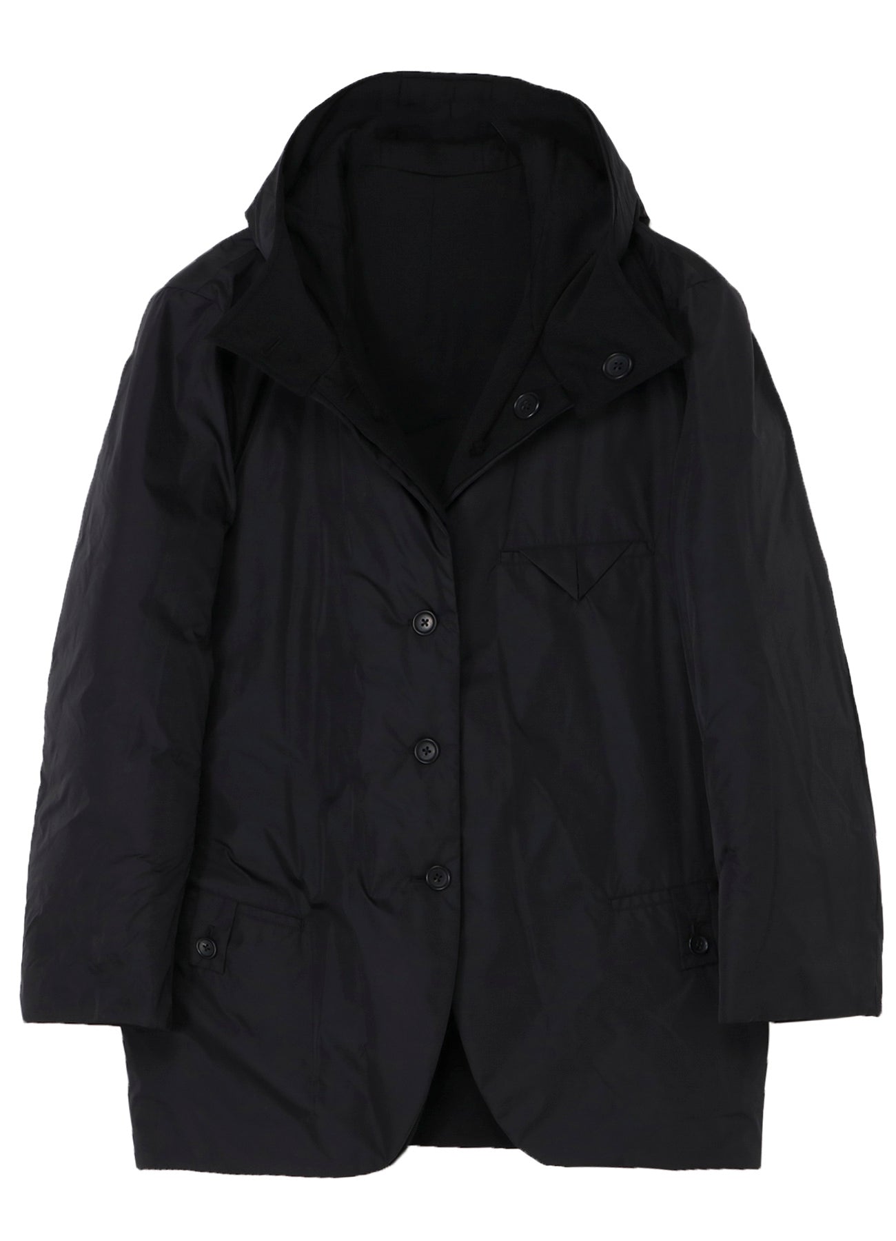 WOOL GABARDINE DIAGONAL PADDED HOODED JACKET