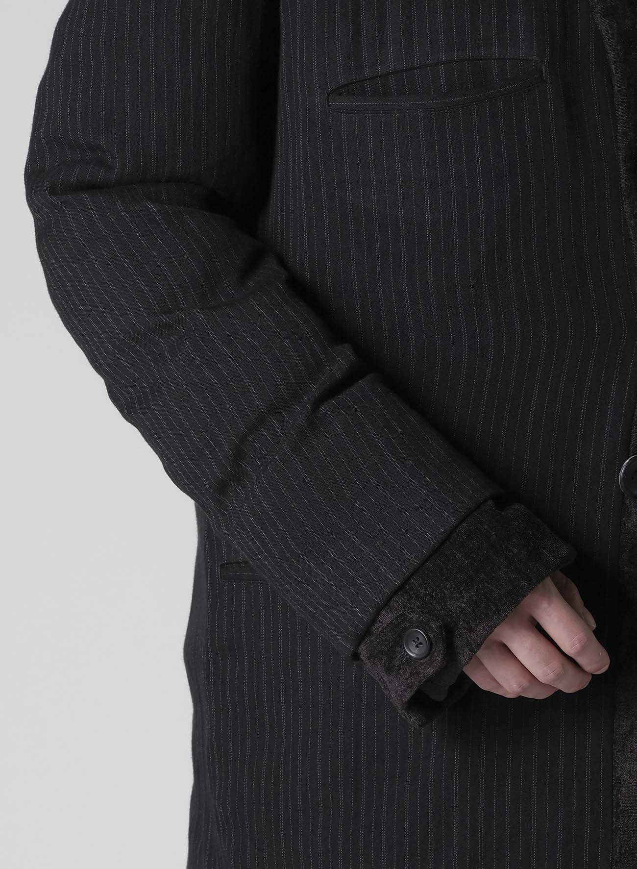 LINEN VELVET HORIZONTAL PADDED LONG JACKET