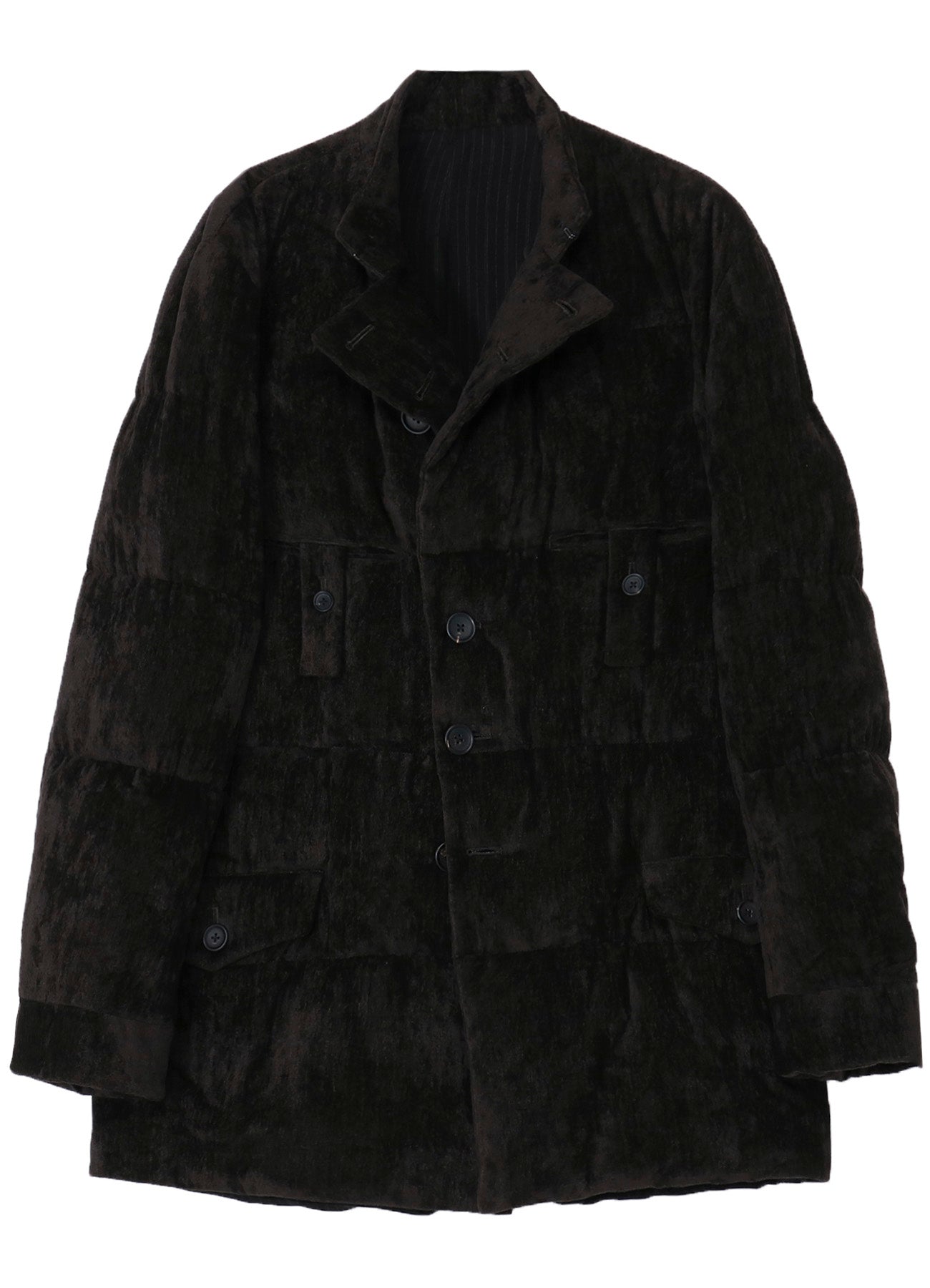 LINEN VELVET HORIZONTAL PADDED LONG JACKET
