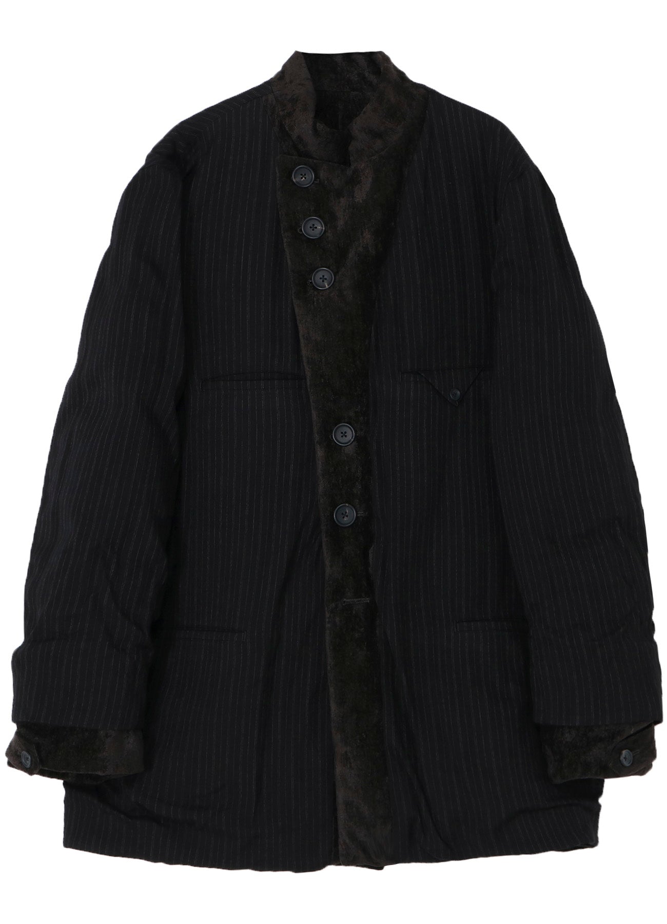 LINEN VELVET HORIZONTAL PADDED LONG JACKET