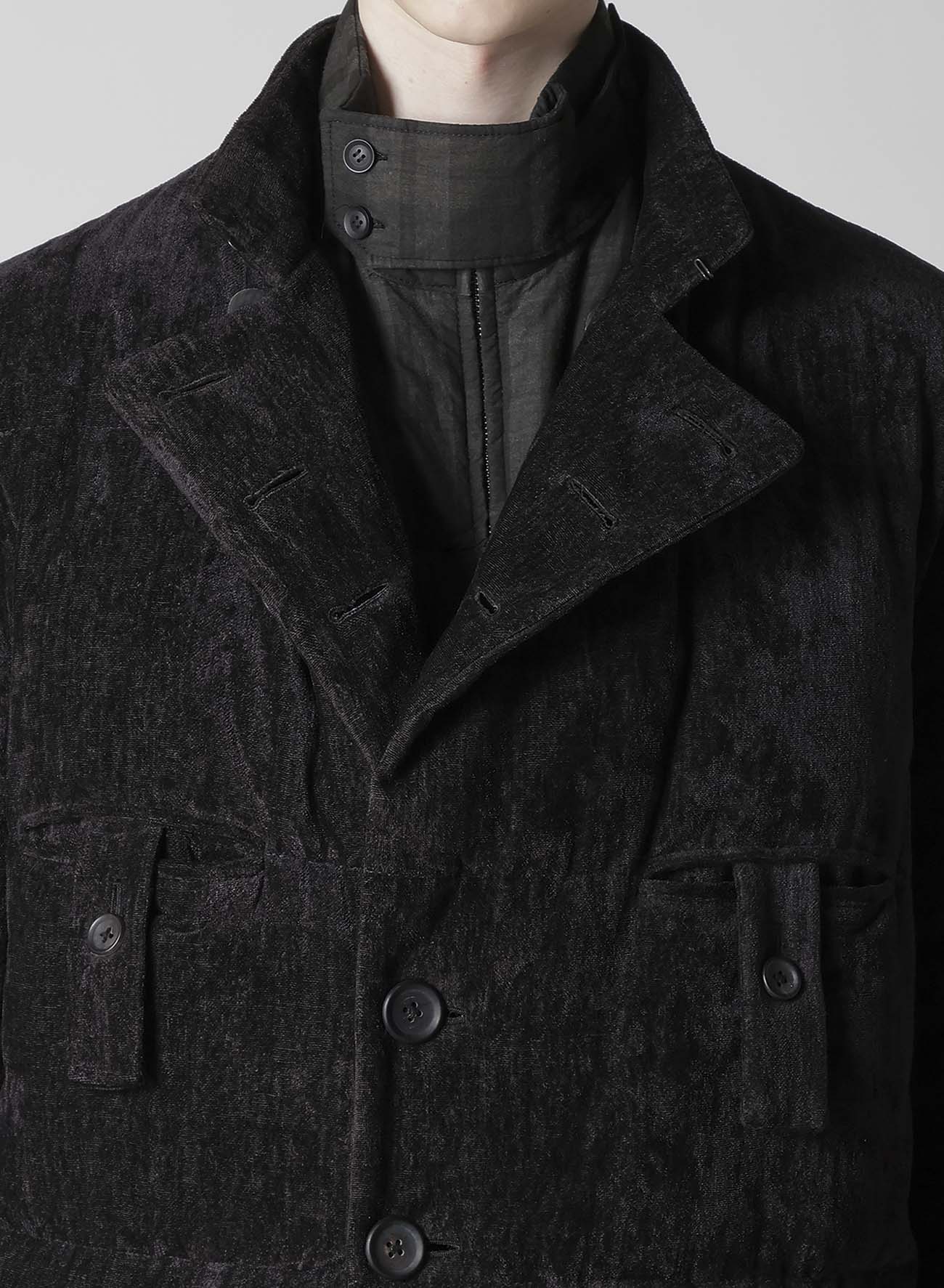 LINEN VELVET HORIZONTAL PADDED LONG JACKET