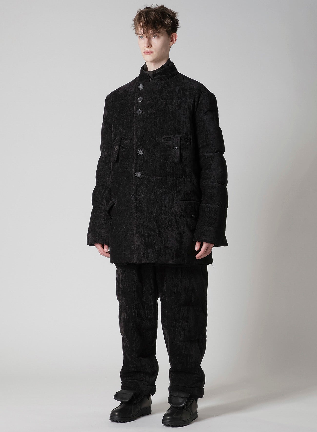 LINEN VELVET HORIZONTAL PADDED LONG JACKET