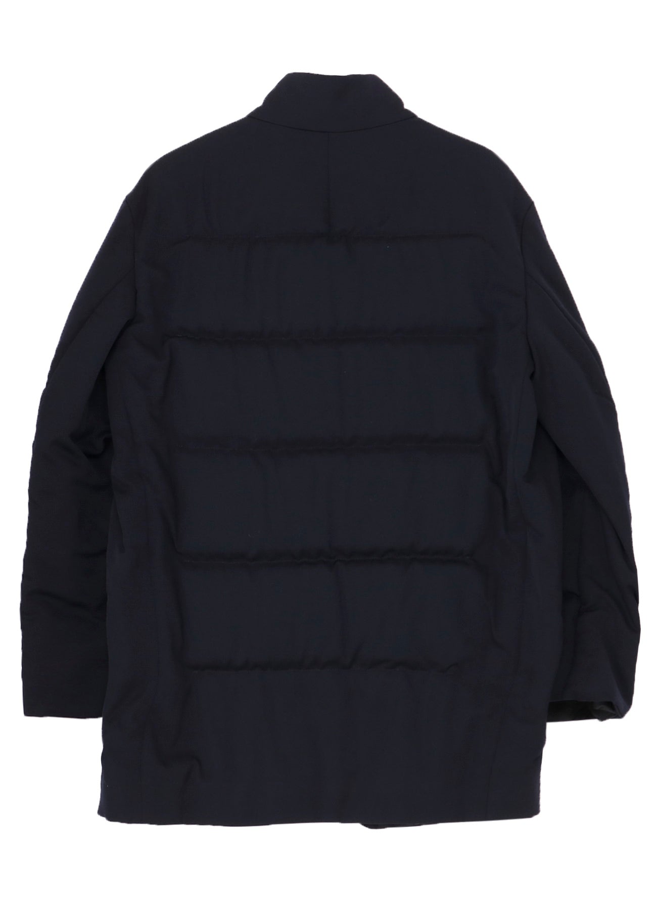 NAVY WOOL GABARDINE HORIZONTAL PADDED STAND JACKET