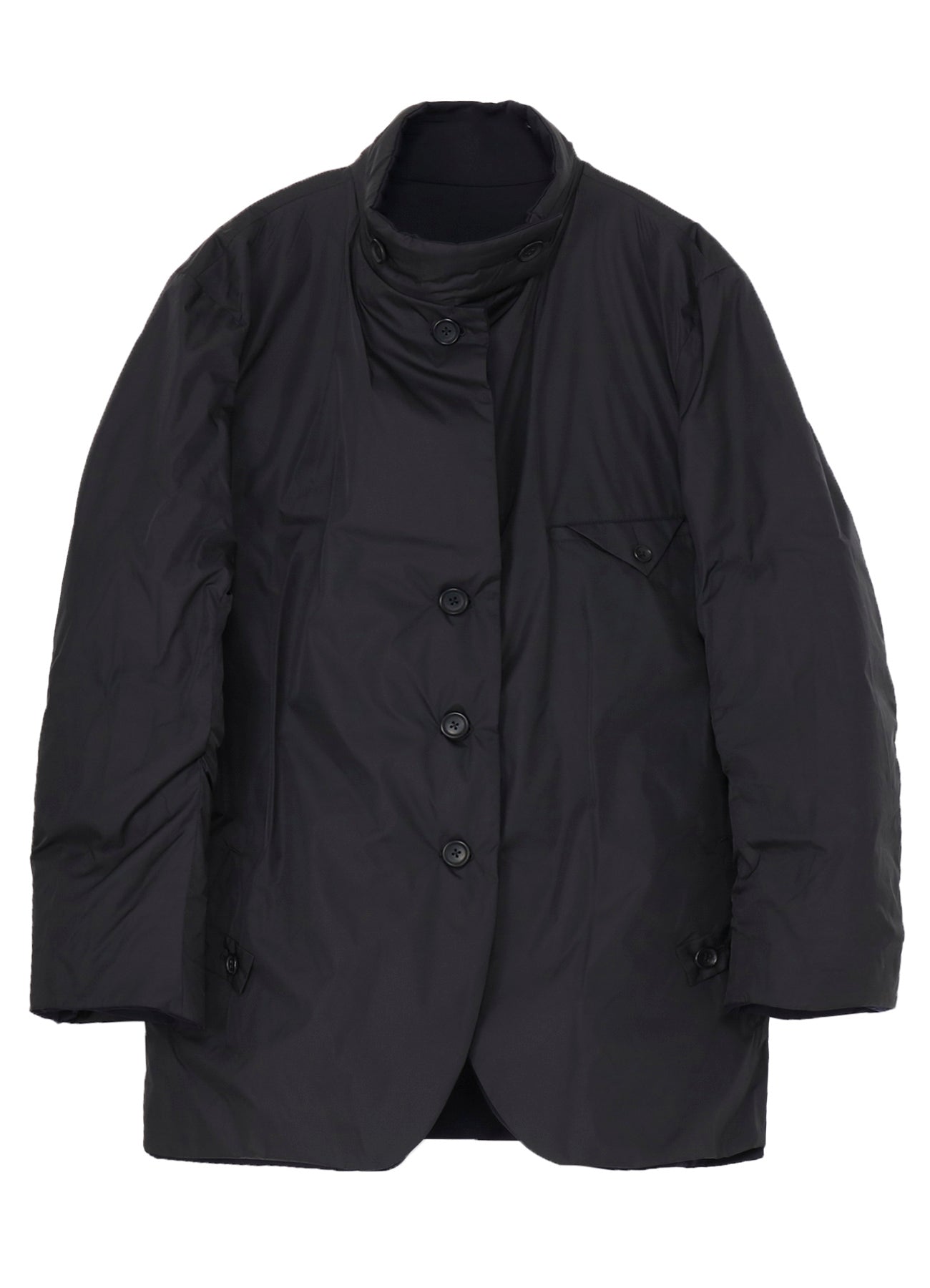 NAVY WOOL GABARDINE HORIZONTAL PADDED STAND JACKET