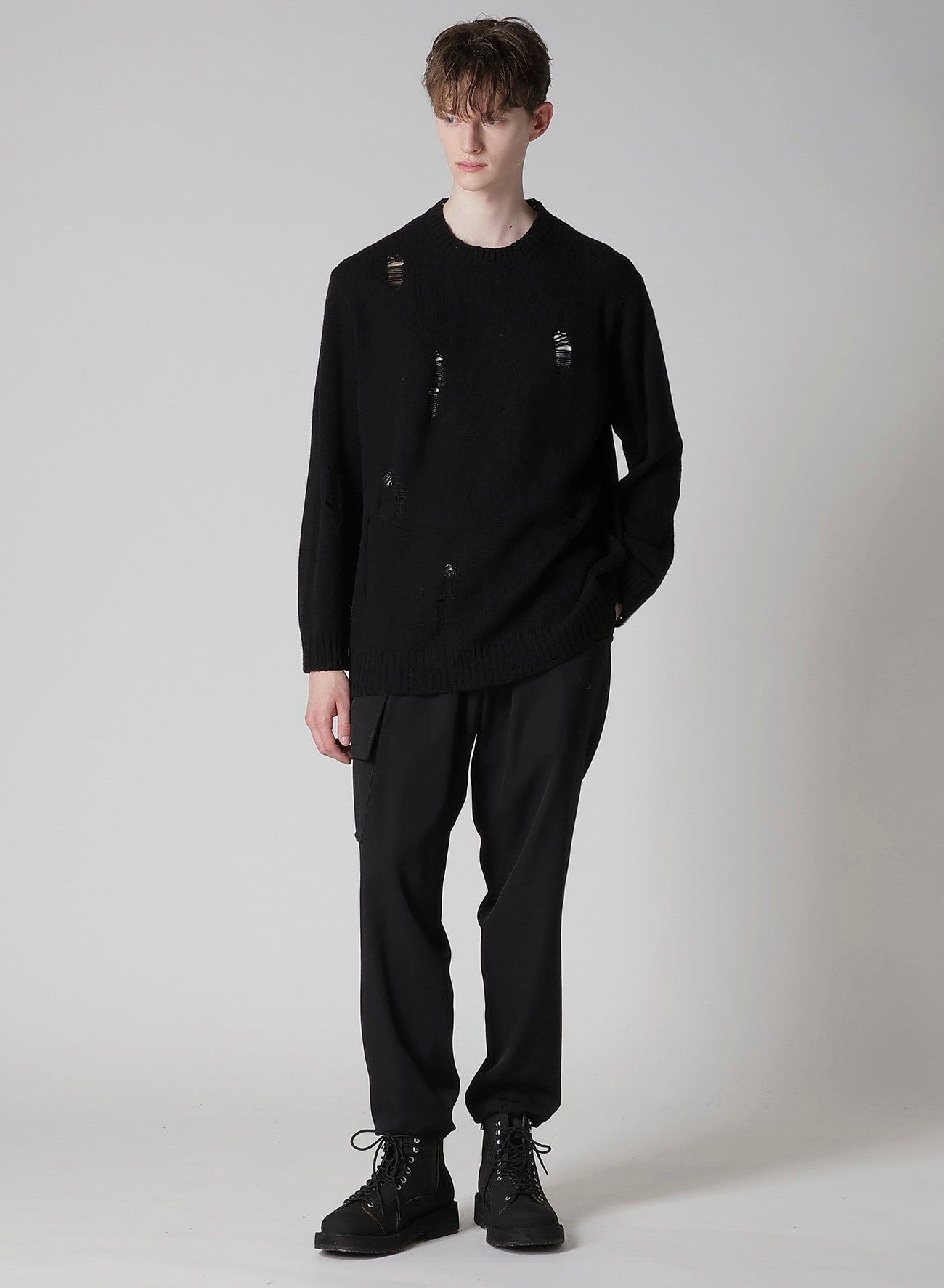 PLAIN STITCH CRASHED ROUND NECK PULLOVER