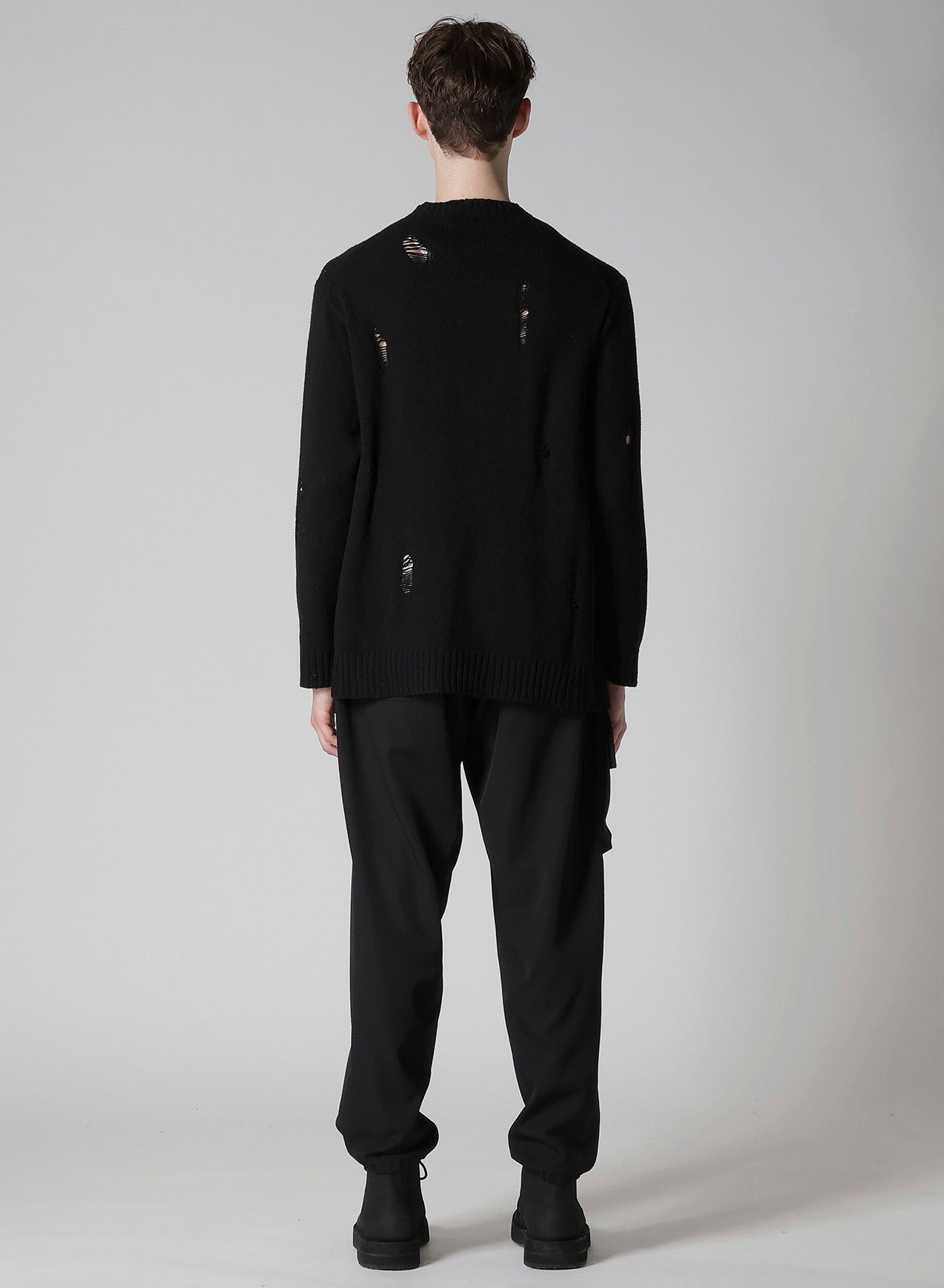 PLAIN STITCH CRASHED ROUND NECK PULLOVER