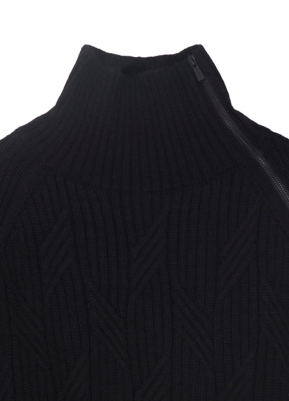 5G1P CABLE+CARDIGAN STITCH SIDE ZIP HIGN NECK PO