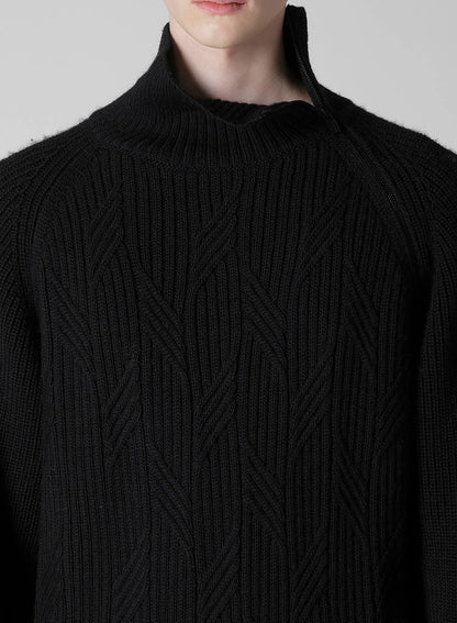 5G1P CABLE+CARDIGAN STITCH SIDE ZIP HIGN NECK PO