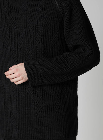 5G1P CABLE+CARDIGAN STITCH SIDE ZIP HIGN NECK PO